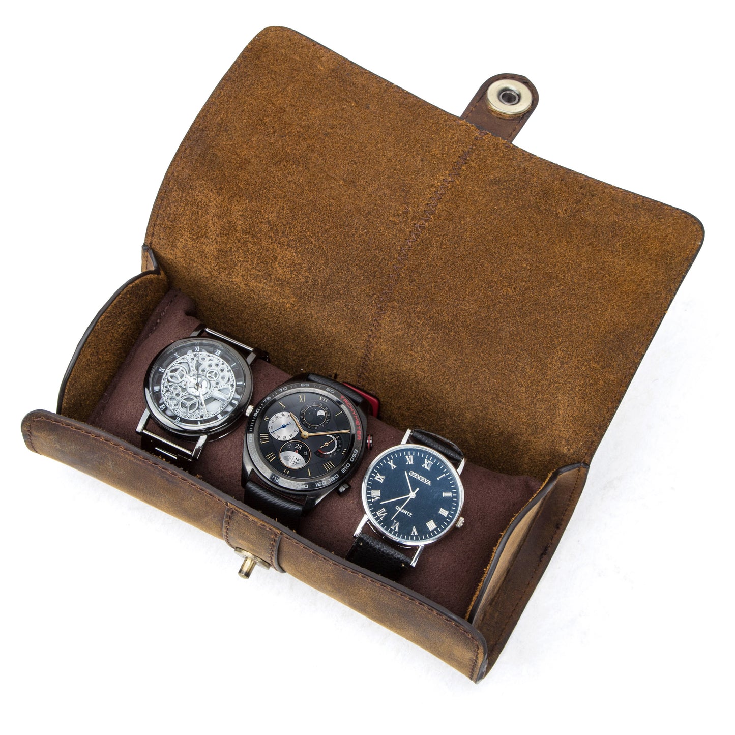 Timezone - Leren Watch roll voor 3 Horloges - Horloge Reisetui