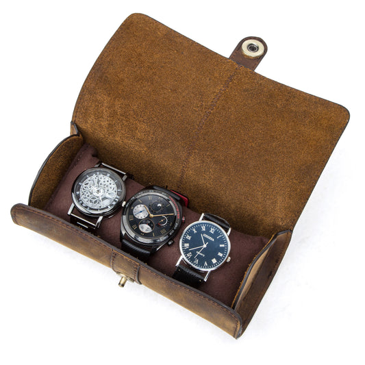 Timezone - Leren Watch roll voor 3 Horloges - Horloge Reisetui