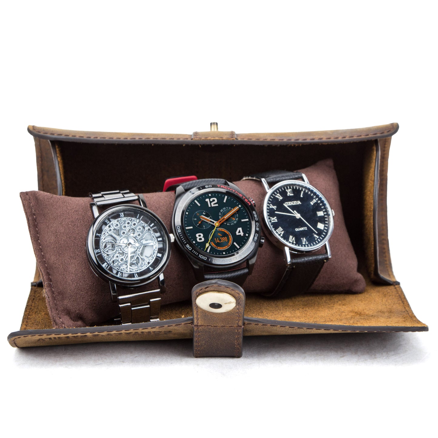 Timezone - Leren Watch roll voor 3 Horloges - Horloge Reisetui