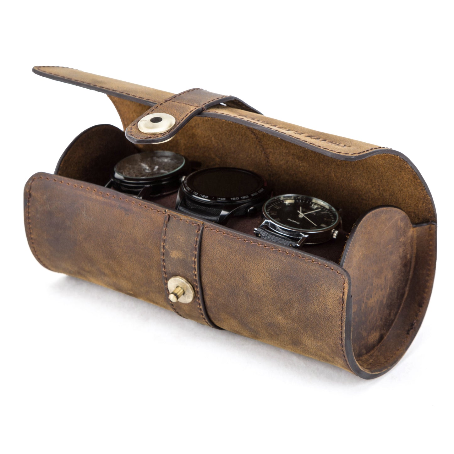 Timezone - Leren Watch roll voor 3 Horloges - Horloge Reisetui