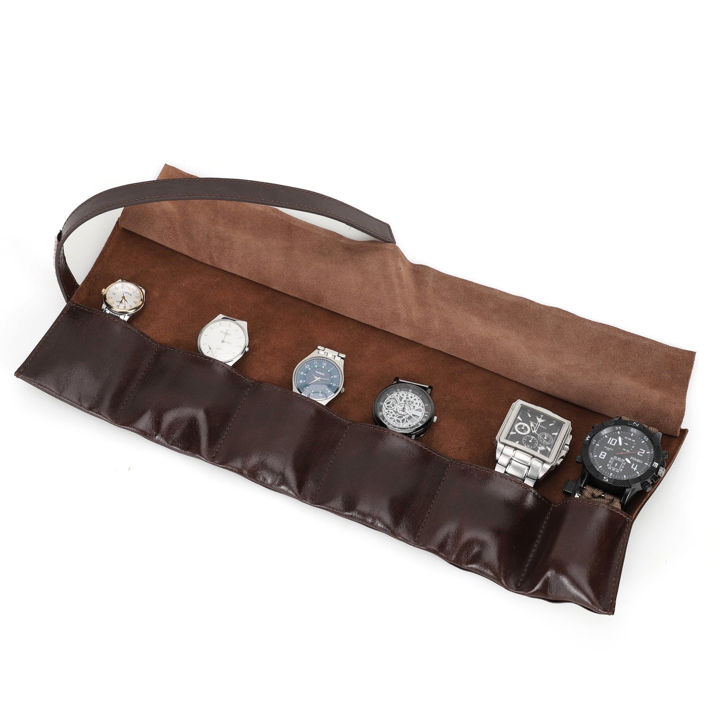 Timezone - Leren Watch roll voor 6 Horloges - Horloge Reisetui
