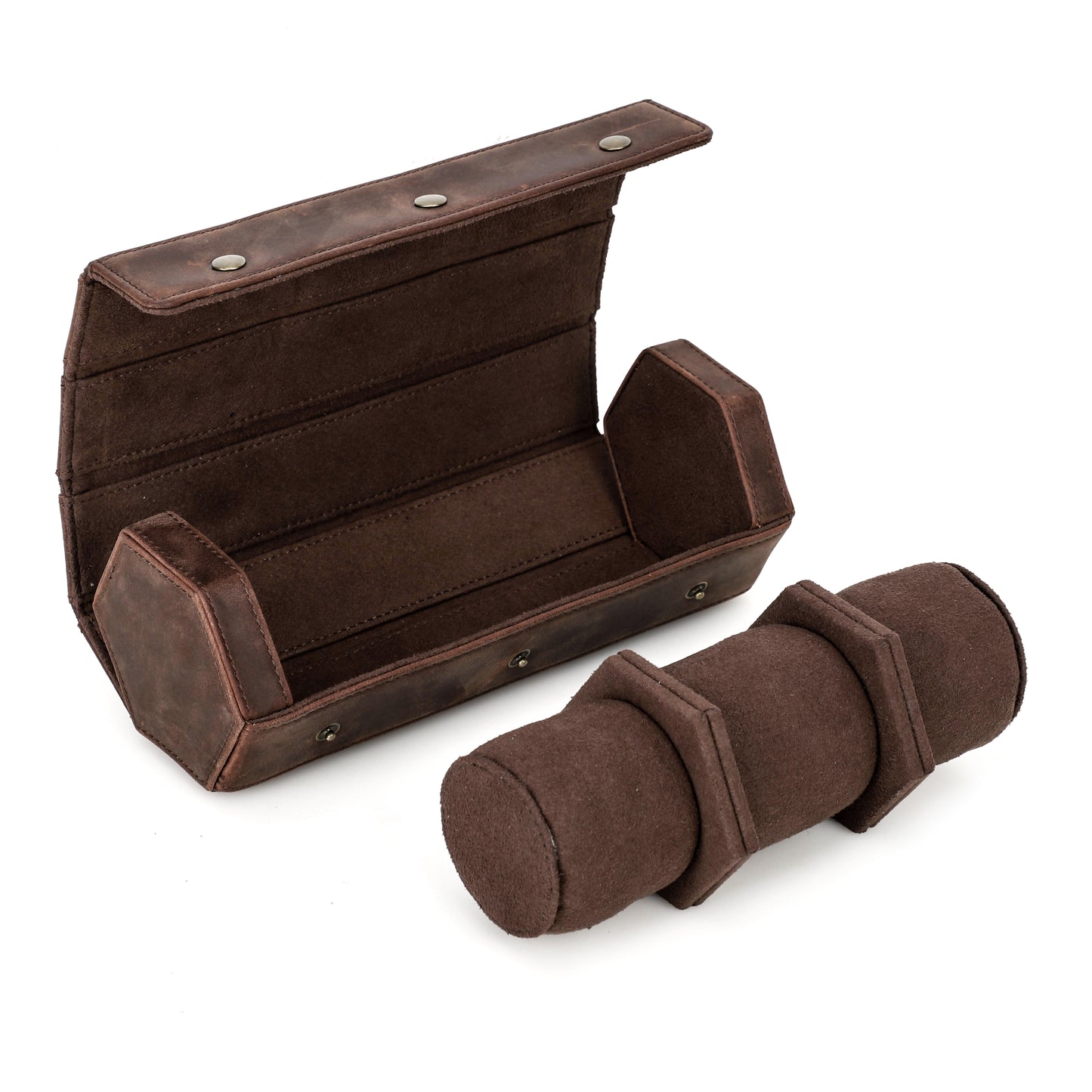 Timezone - Leren Watch roll voor 3 Horloges - Horloge reisetui