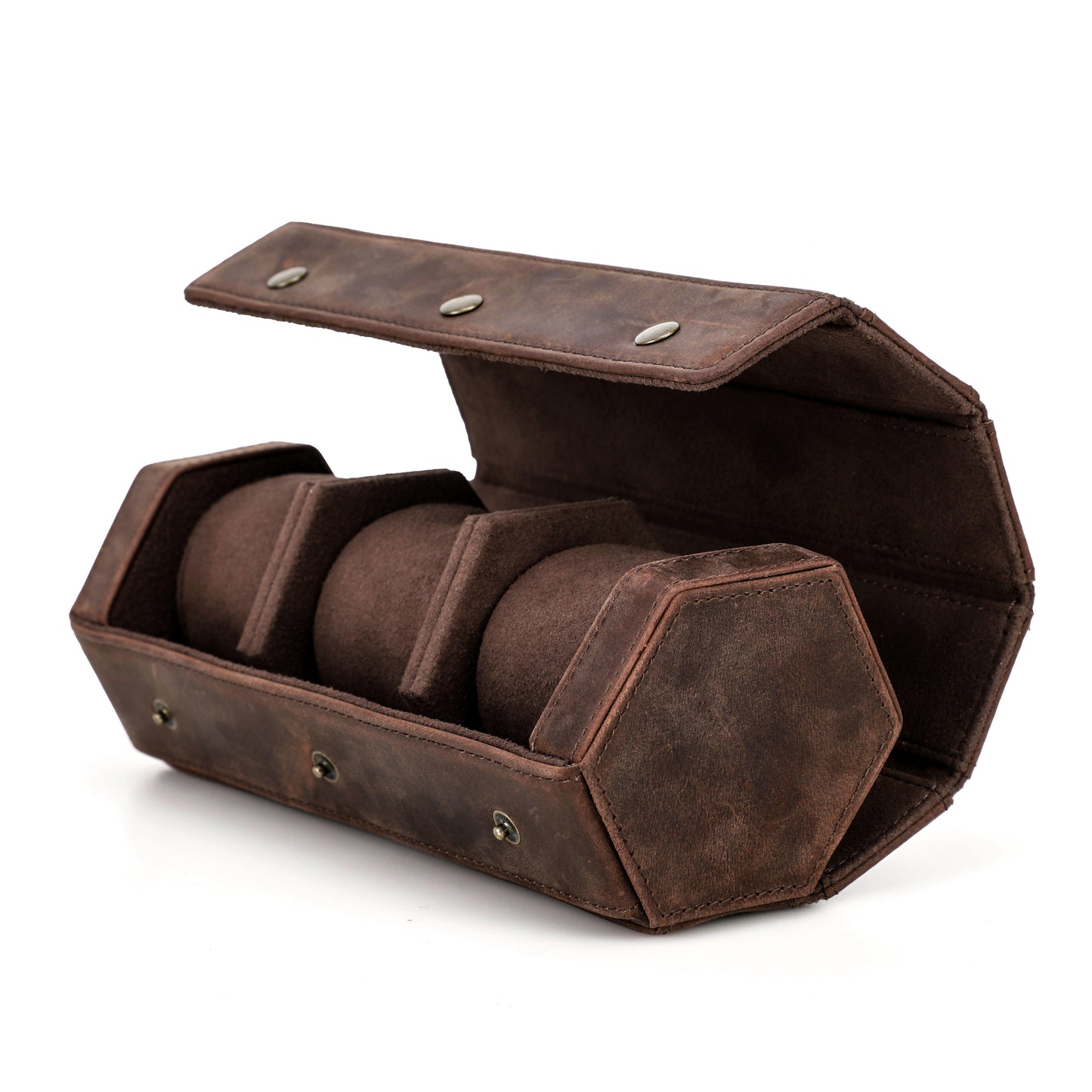 Timezone - Leren Watch roll voor 3 Horloges - Horloge reisetui