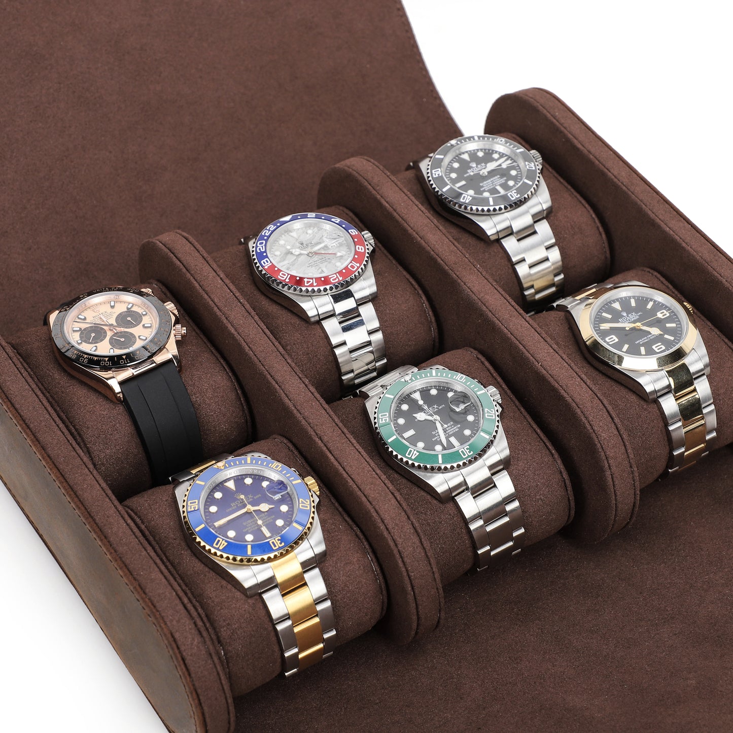 Timezone - Leren Watch roll voor 6 Horloges - Horloge Reisetui