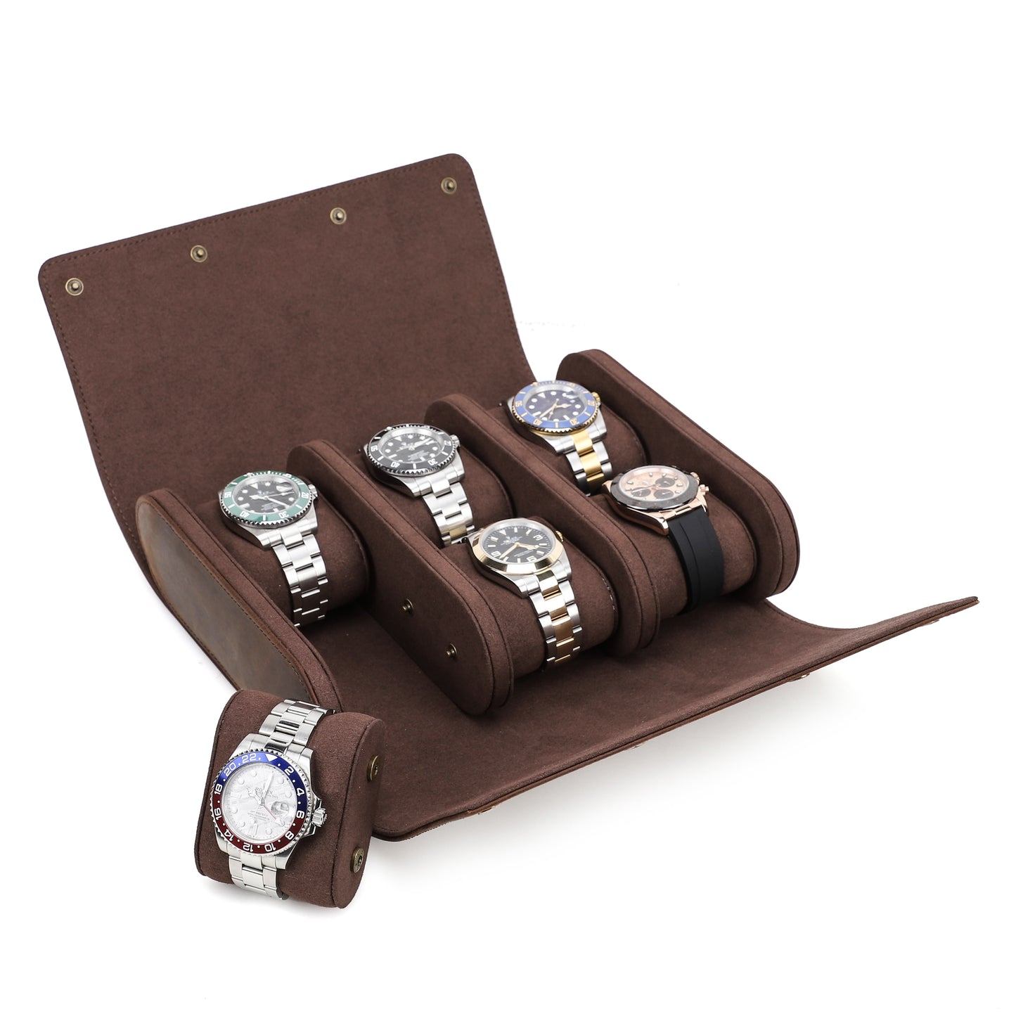 Timezone - Leren Watch roll voor 6 Horloges - Horloge Reisetui