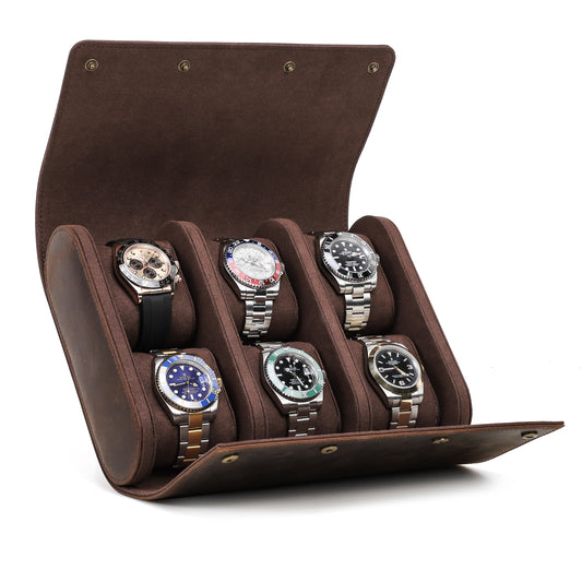 Timezone - Leren Watch roll voor 6 Horloges - Horloge Reisetui