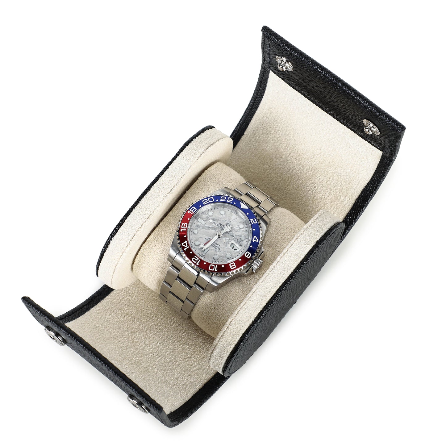 Timezone - Leren Watch roll voor 1 Horloge - Horloge Reisetui - Zwart