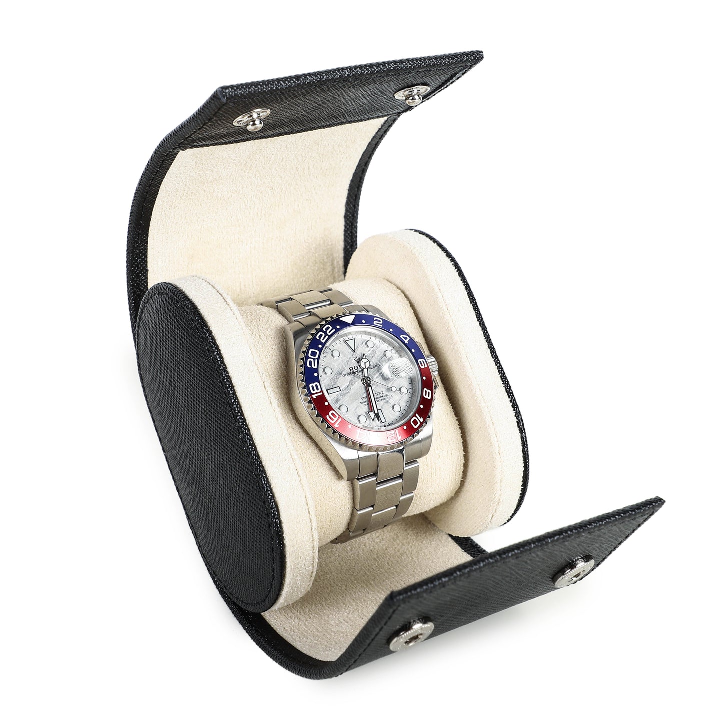Timezone - Leren Watch roll voor 1 Horloge - Horloge Reisetui - Zwart