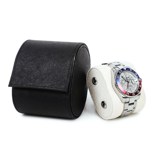Timezone - Leren Watch roll voor 1 Horloge - Horloge Reisetui - Zwart