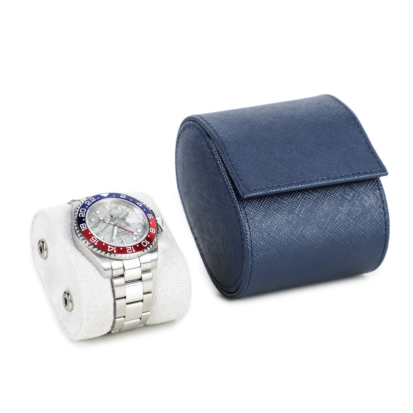 Timezone - Leren Watch roll voor 1 Horloge - Horloge Reisetui - Blauw