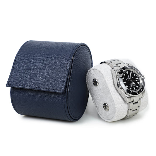 Timezone - Leren Watch roll voor 1 Horloge - Horloge Reisetui - Blauw