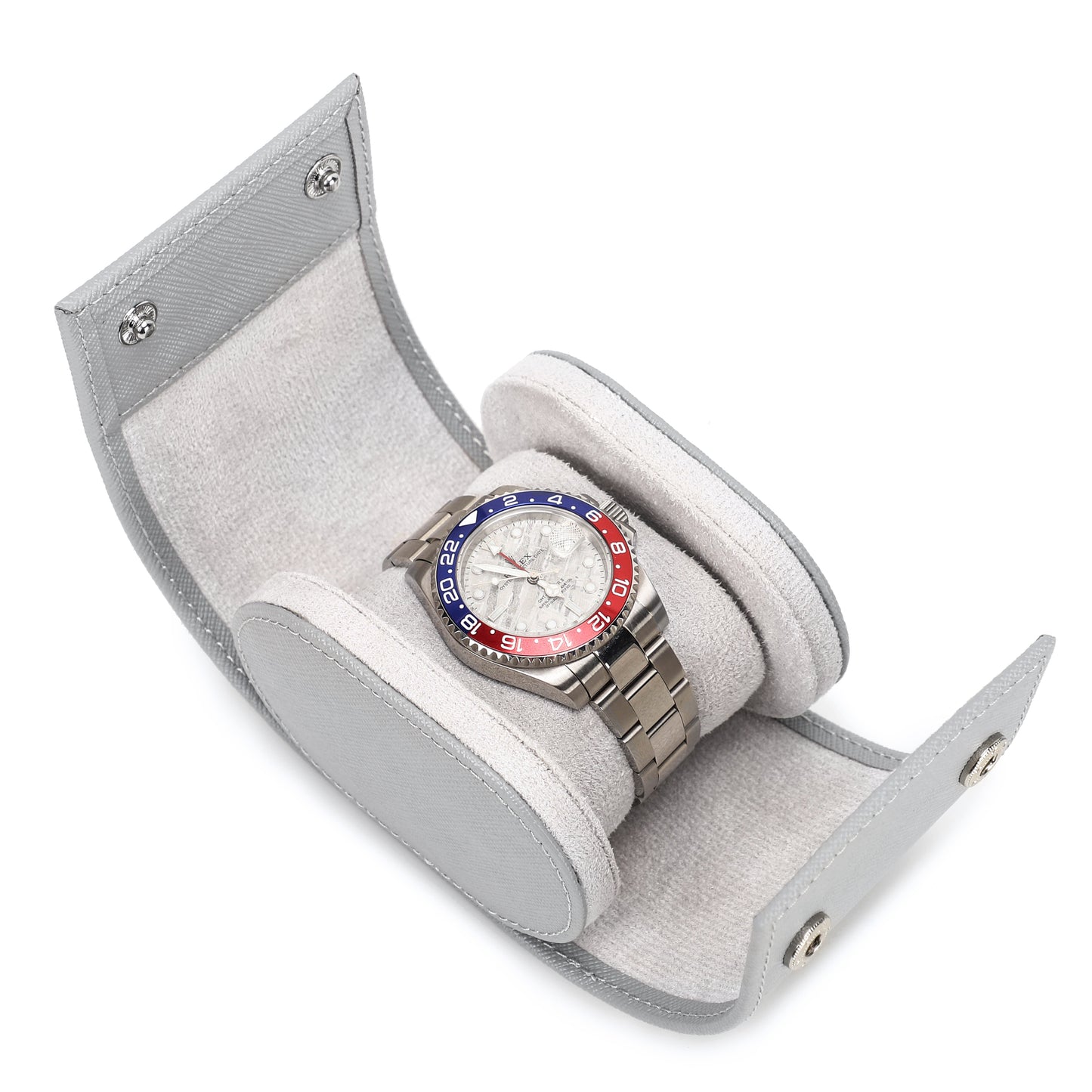 Timezone - Leren Watch roll voor 1 Horloge - Horloge Reisetui - Grijs