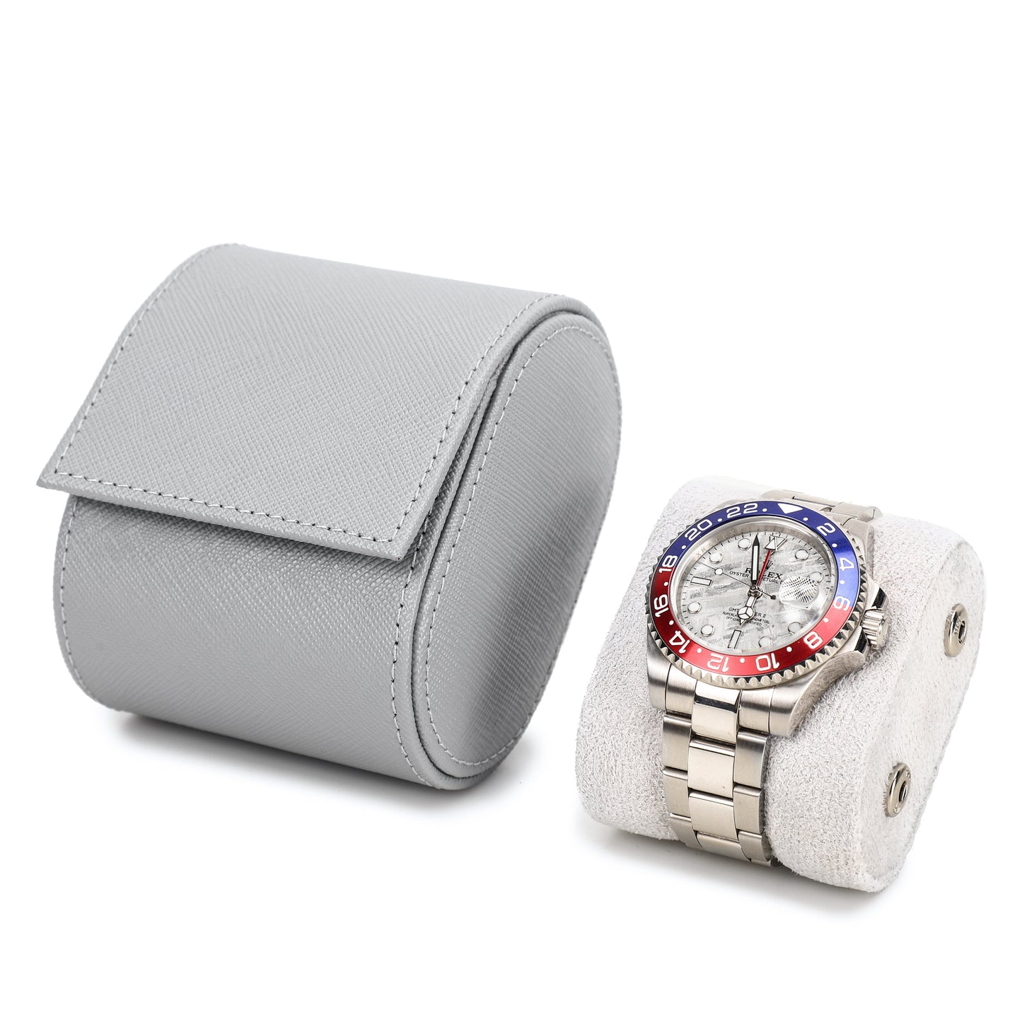 Timezone - Leren Watch roll voor 1 Horloge - Horloge Reisetui - Grijs