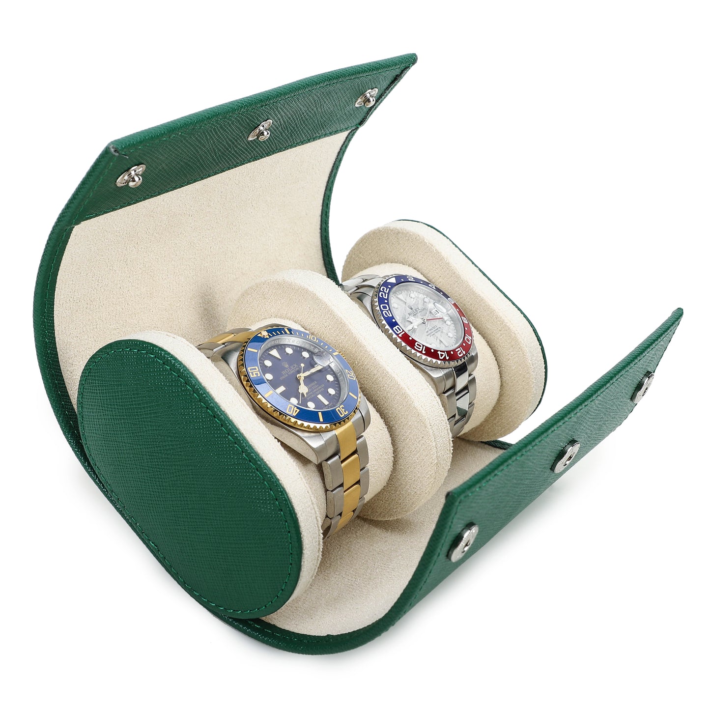 Timezone - Leren Watch roll voor 2 Horloges - Horloge Reisetui - Groen
