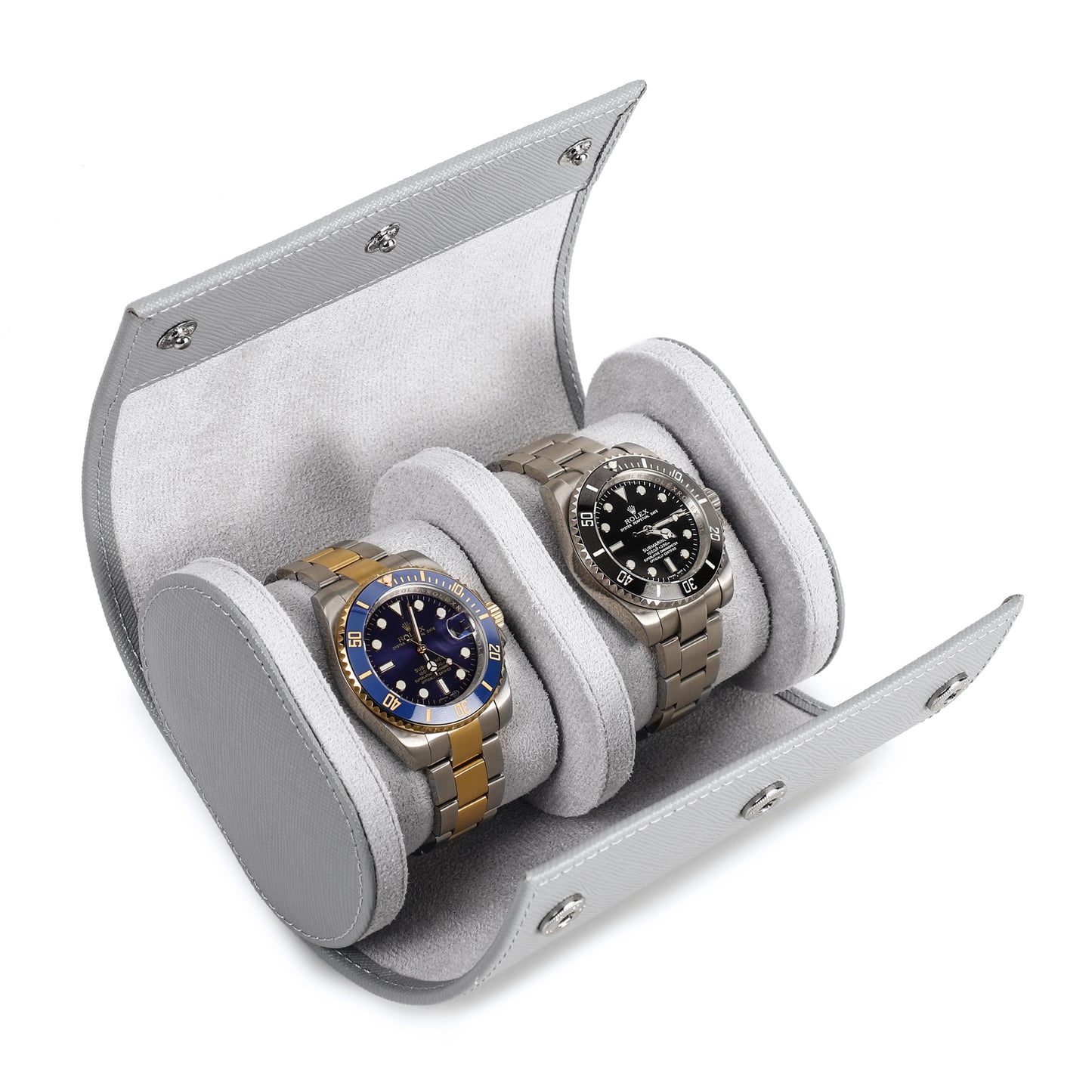 Timezone - Leren Watch roll voor 2 Horloges - Horloge Reisetui - Grijs