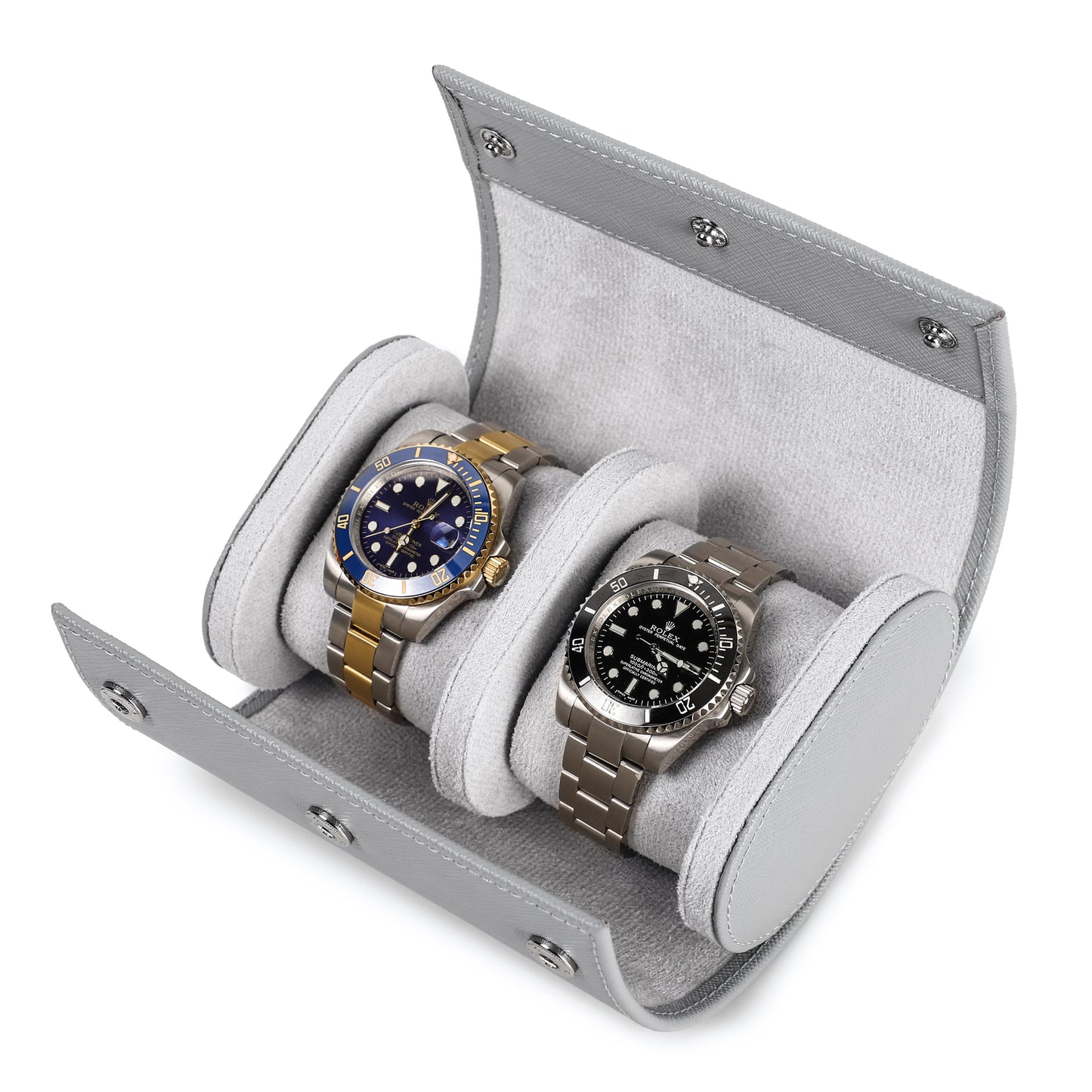 Timezone - Leren Watch roll voor 2 Horloges - Horloge Reisetui - Grijs