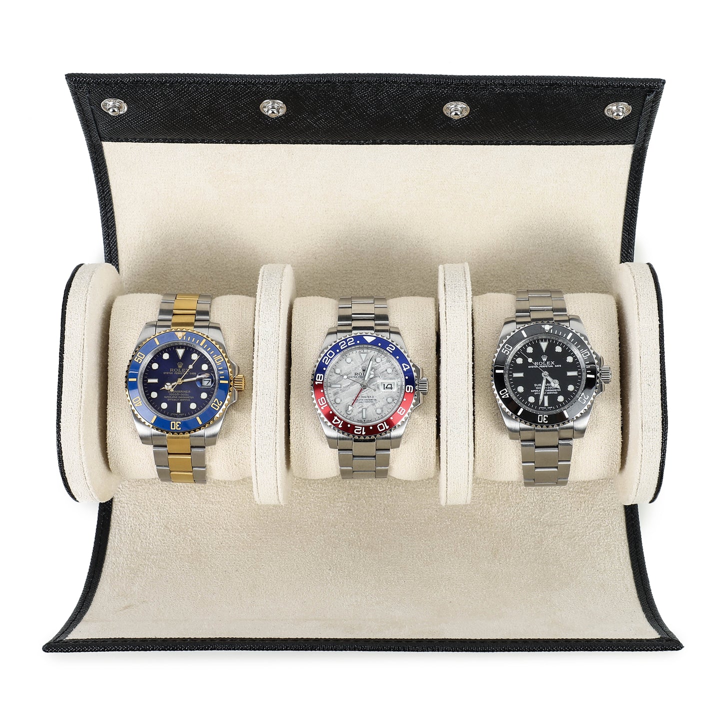 Timezone - Leren Watch roll voor 3 Horloges - Horloge Reisetui - Zwart