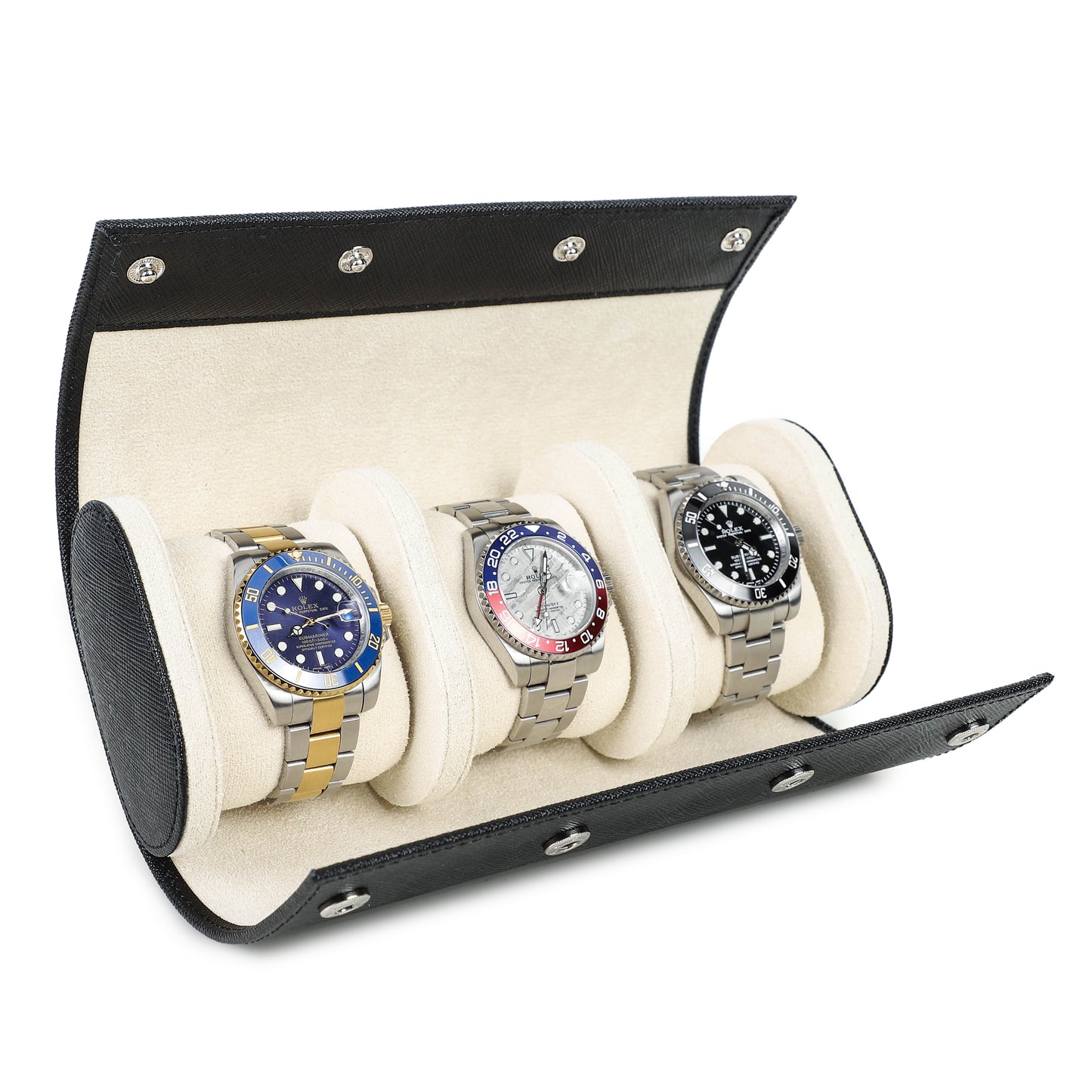 Timezone - Leren Watch roll voor 3 Horloges - Horloge Reisetui - Zwart