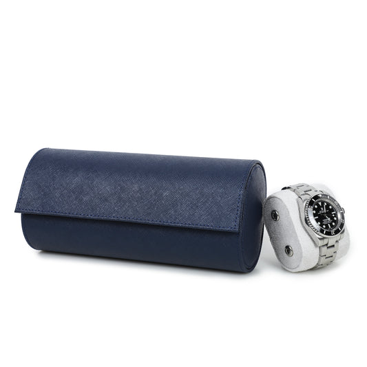 Timezone - Leren Watch roll voor 3 Horloges - Horloge Reisetui - Blauw
