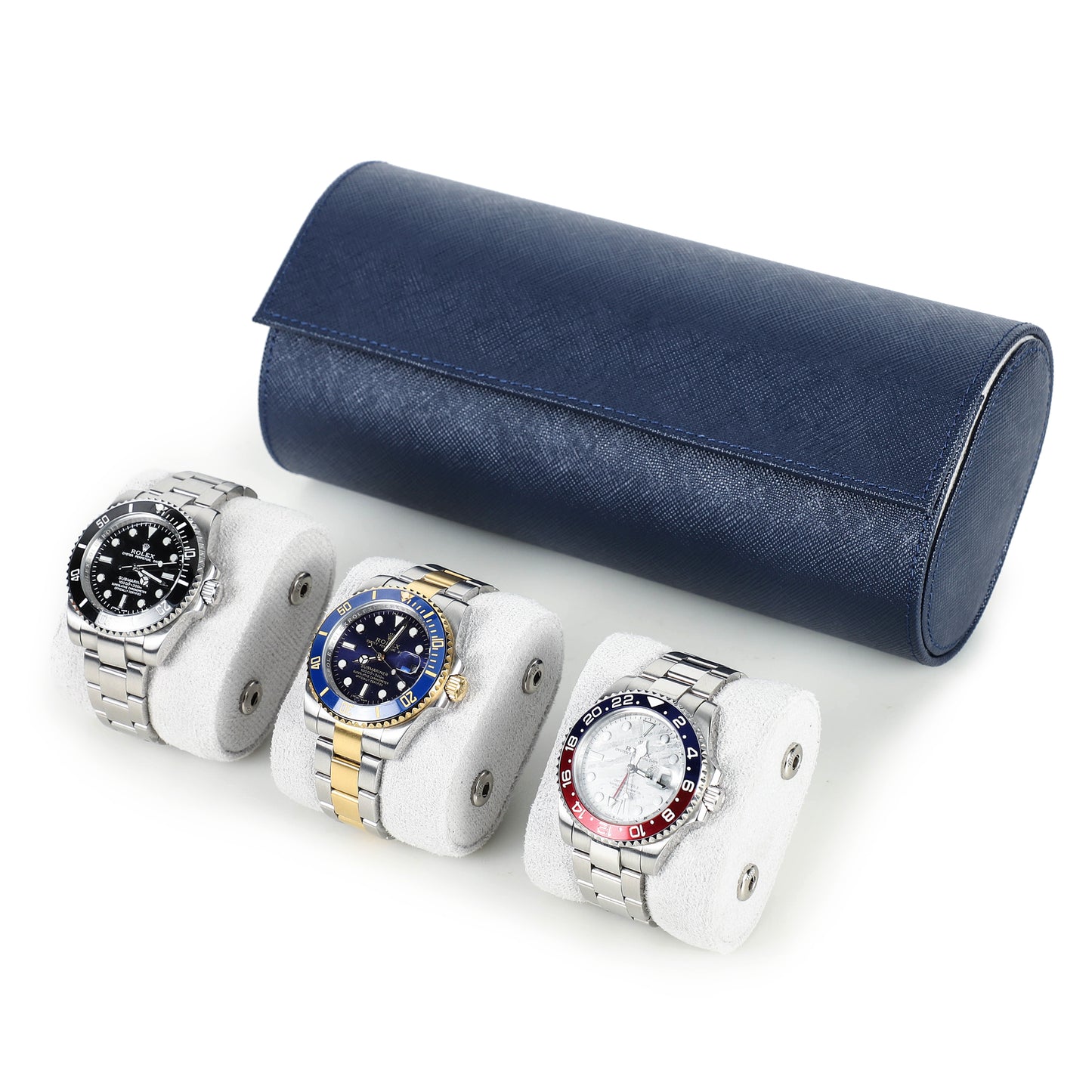 Timezone - Leren Watch roll voor 3 Horloges - Horloge Reisetui - Blauw