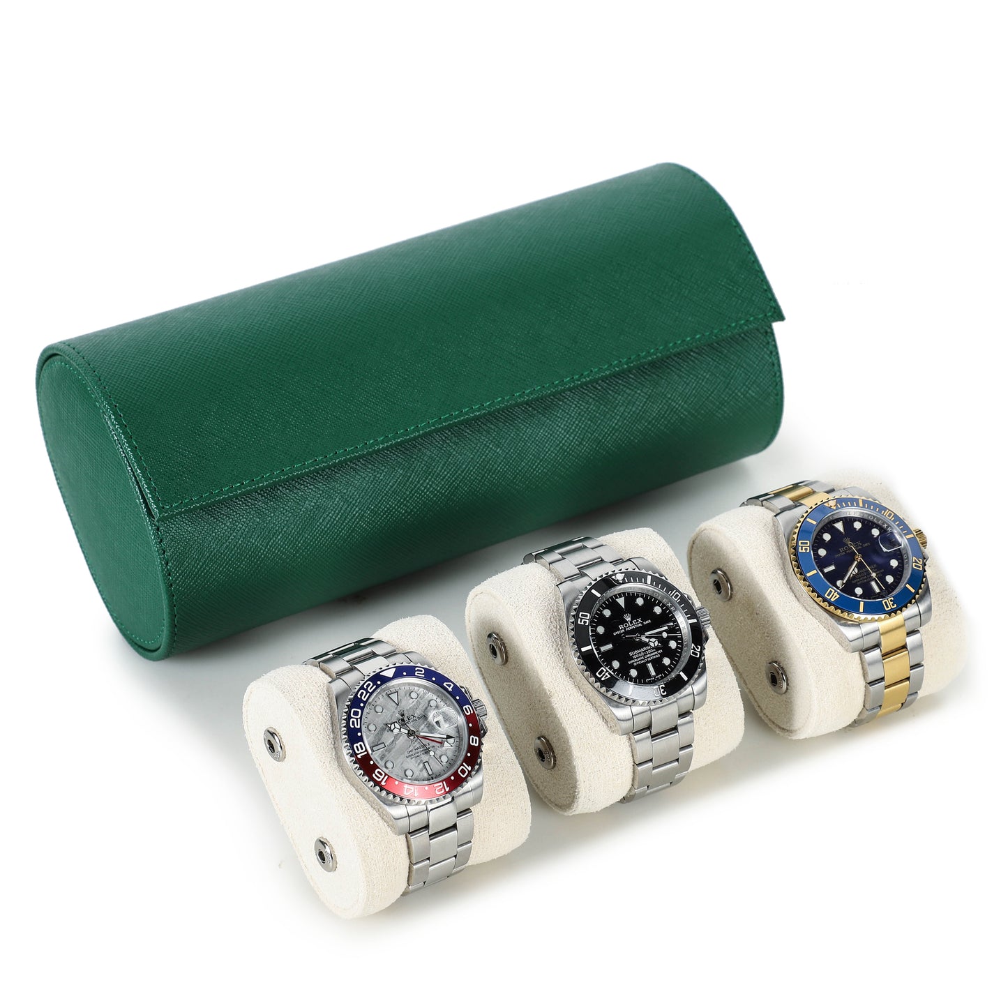 Timezone - Leren Watch roll voor 3 Horloges - Horloge Reisetui - Groen