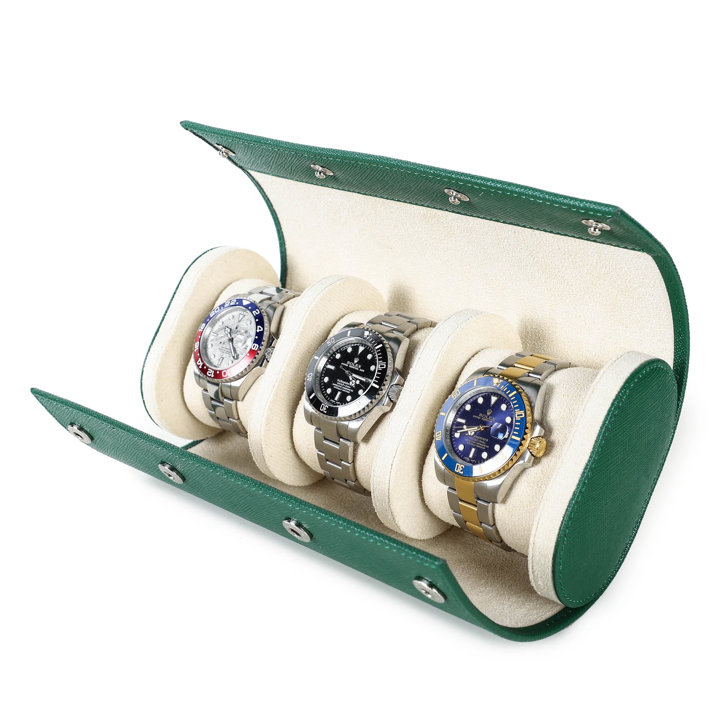 Timezone - Leren Watch roll voor 3 Horloges - Horloge Reisetui - Groen