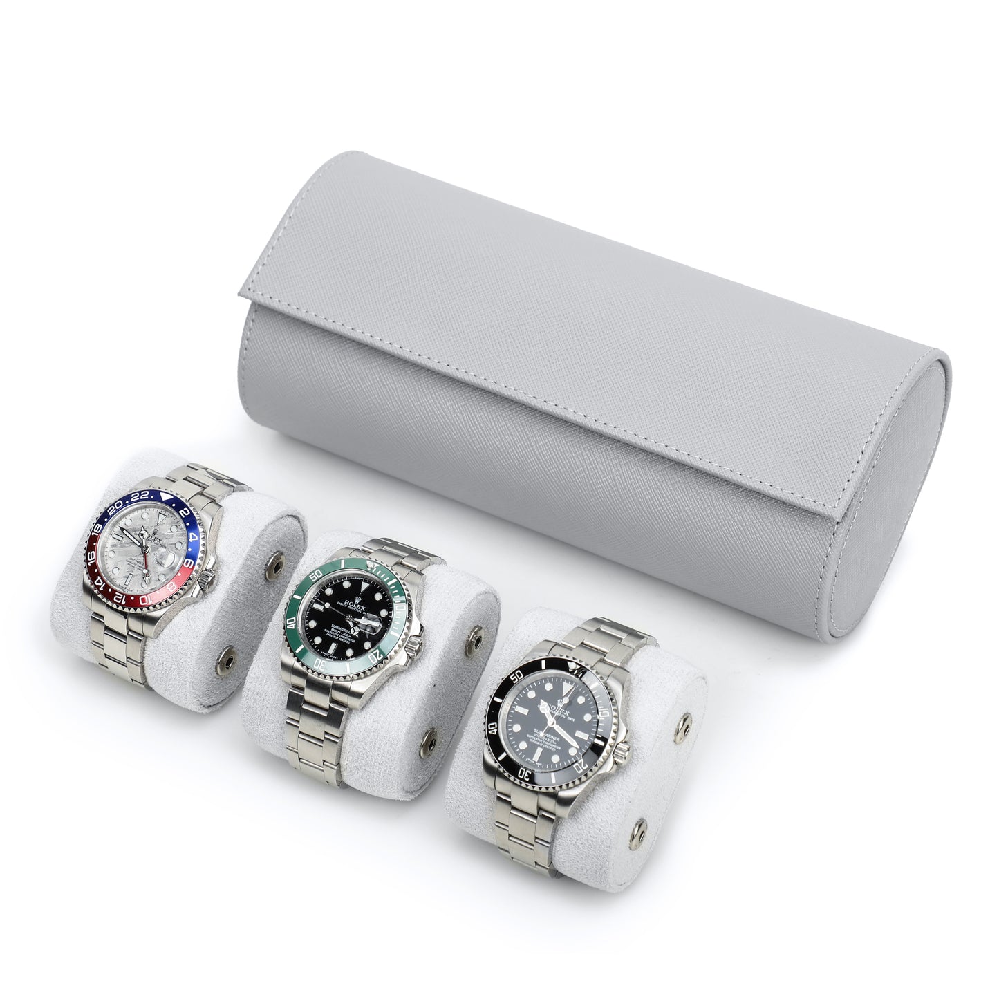 Timezone - Leather Watch roll for 3 Watches - Watch Travel Case - Gray