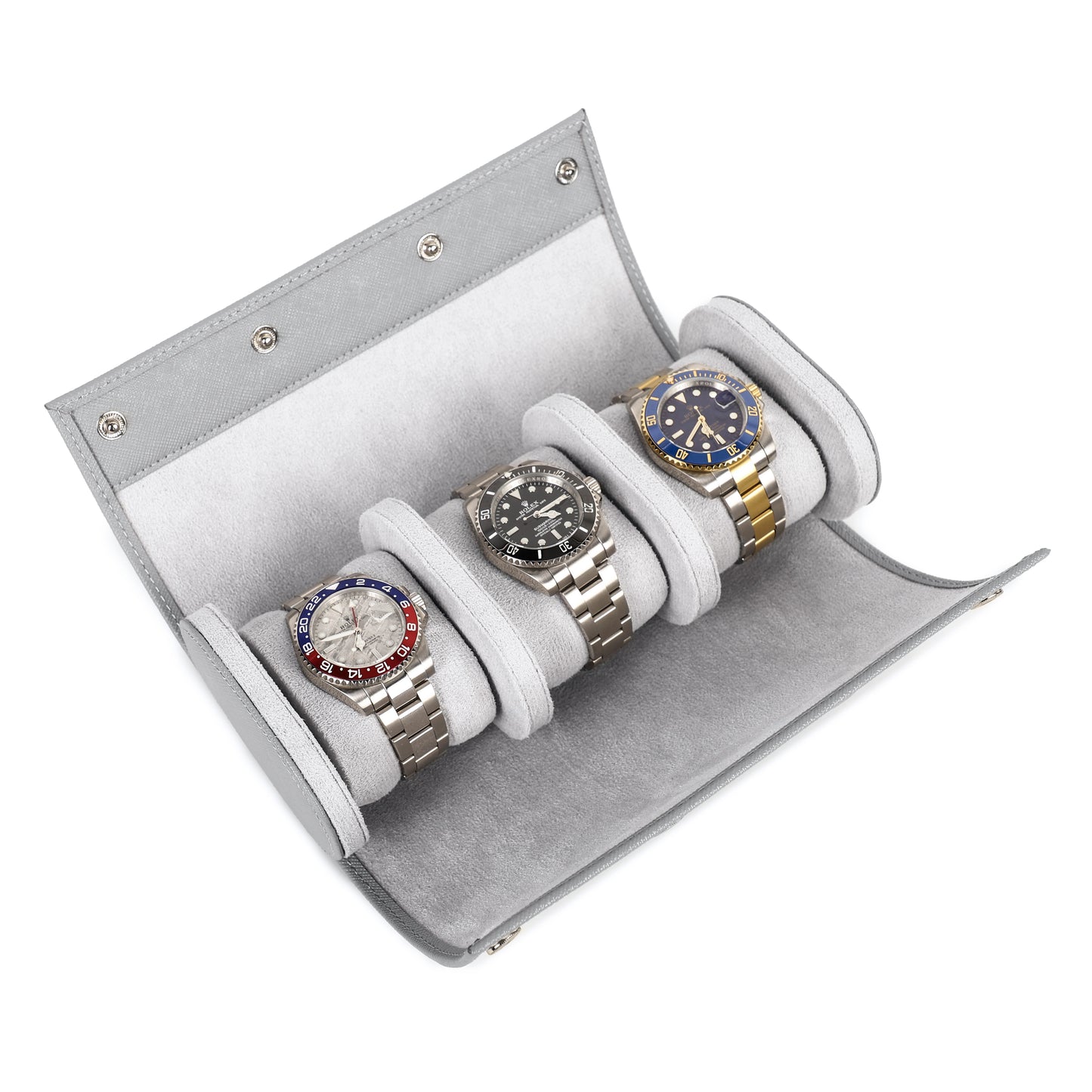 Timezone - Leather Watch roll for 3 Watches - Watch Travel Case - Gray