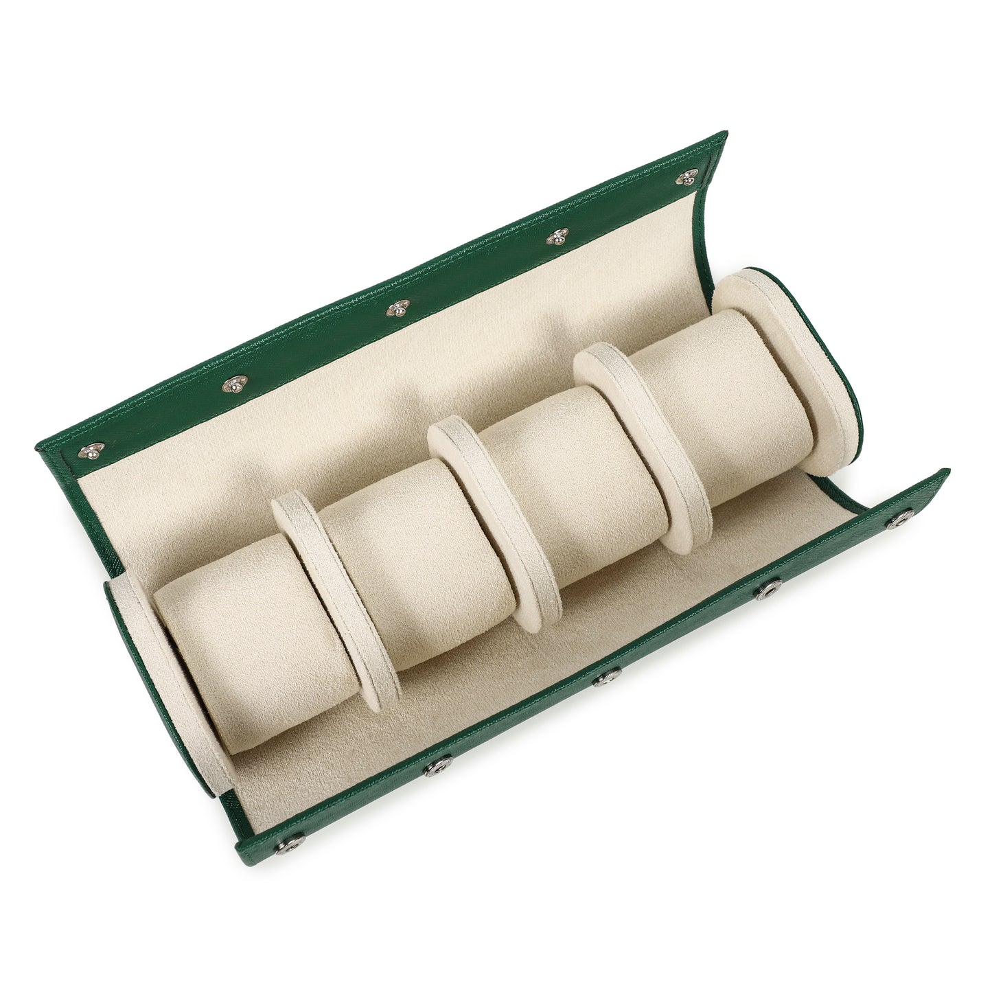 Timezone - Leren Watch roll voor 4 Horloges - Horloge Reisetui - Groen