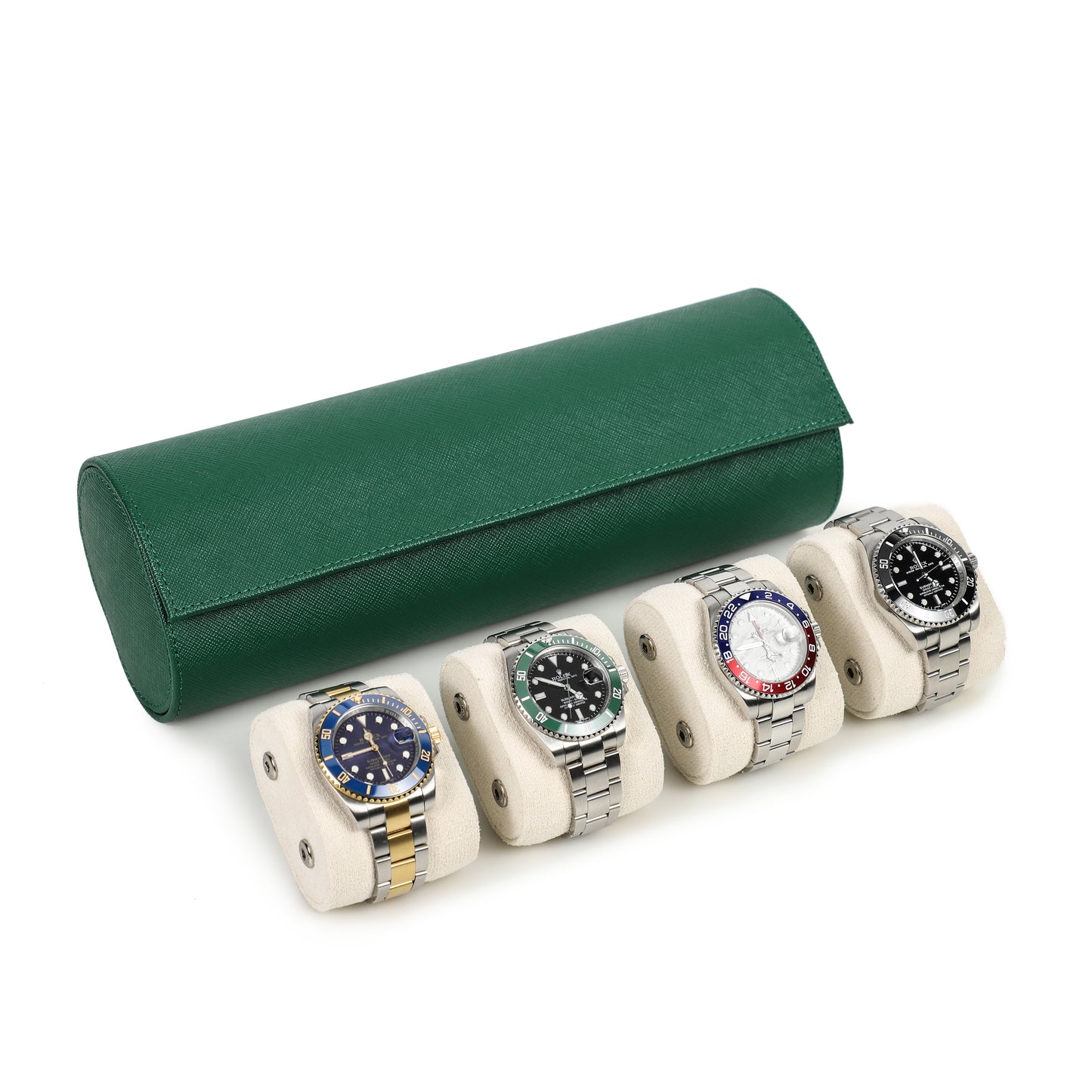 Timezone - Leren Watch roll voor 4 Horloges - Horloge Reisetui - Groen