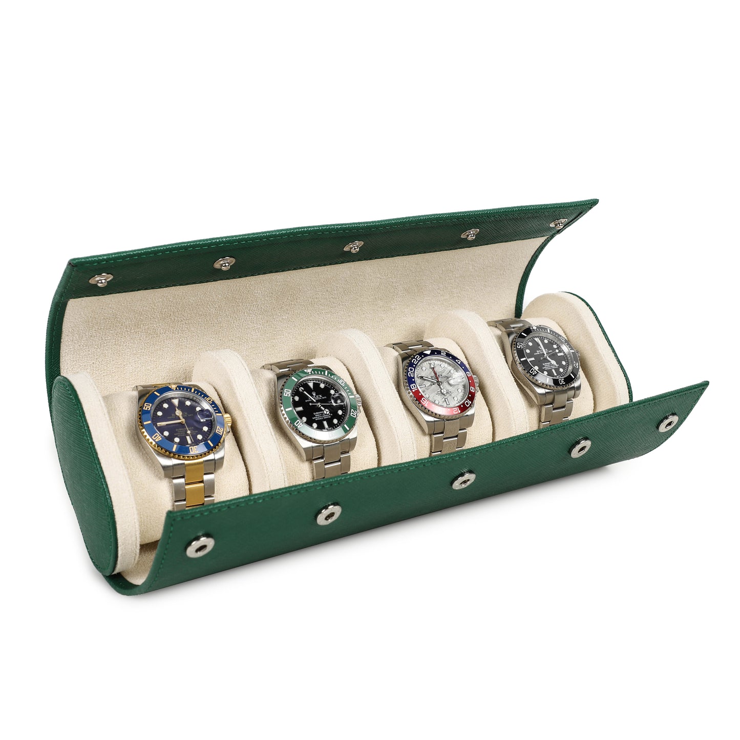 Timezone - Leren Watch roll voor 4 Horloges - Horloge Reisetui - Groen
