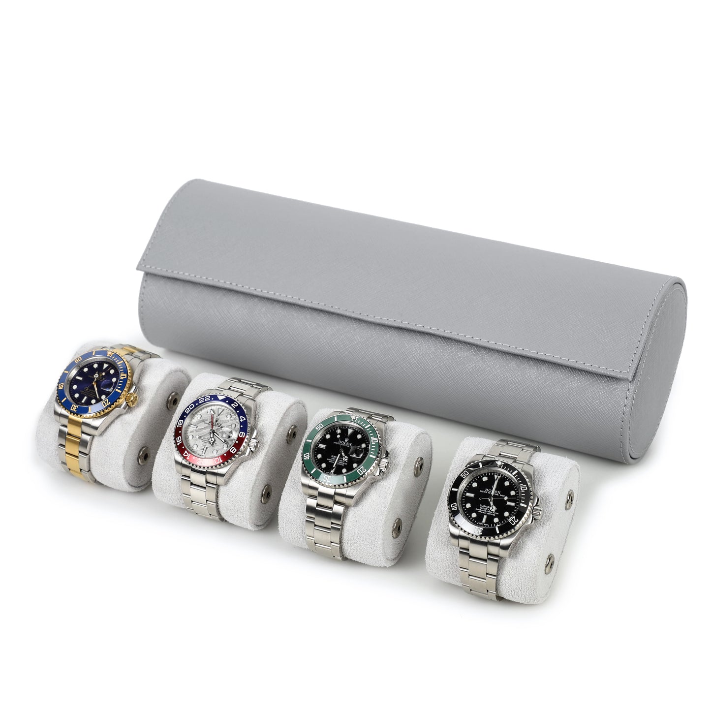 Timezone - Leren Watch roll voor 4 Horloges - Horloge Reisetui - Grijs