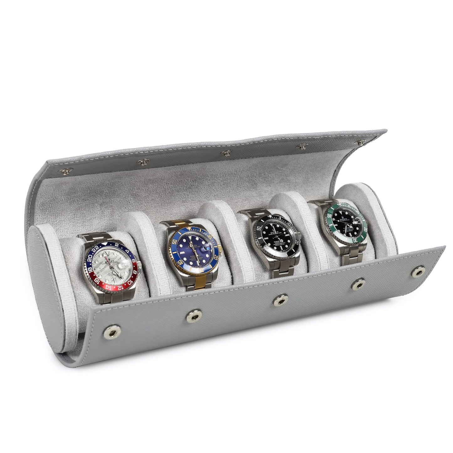 Timezone - Leren Watch roll voor 4 Horloges - Horloge Reisetui - Grijs