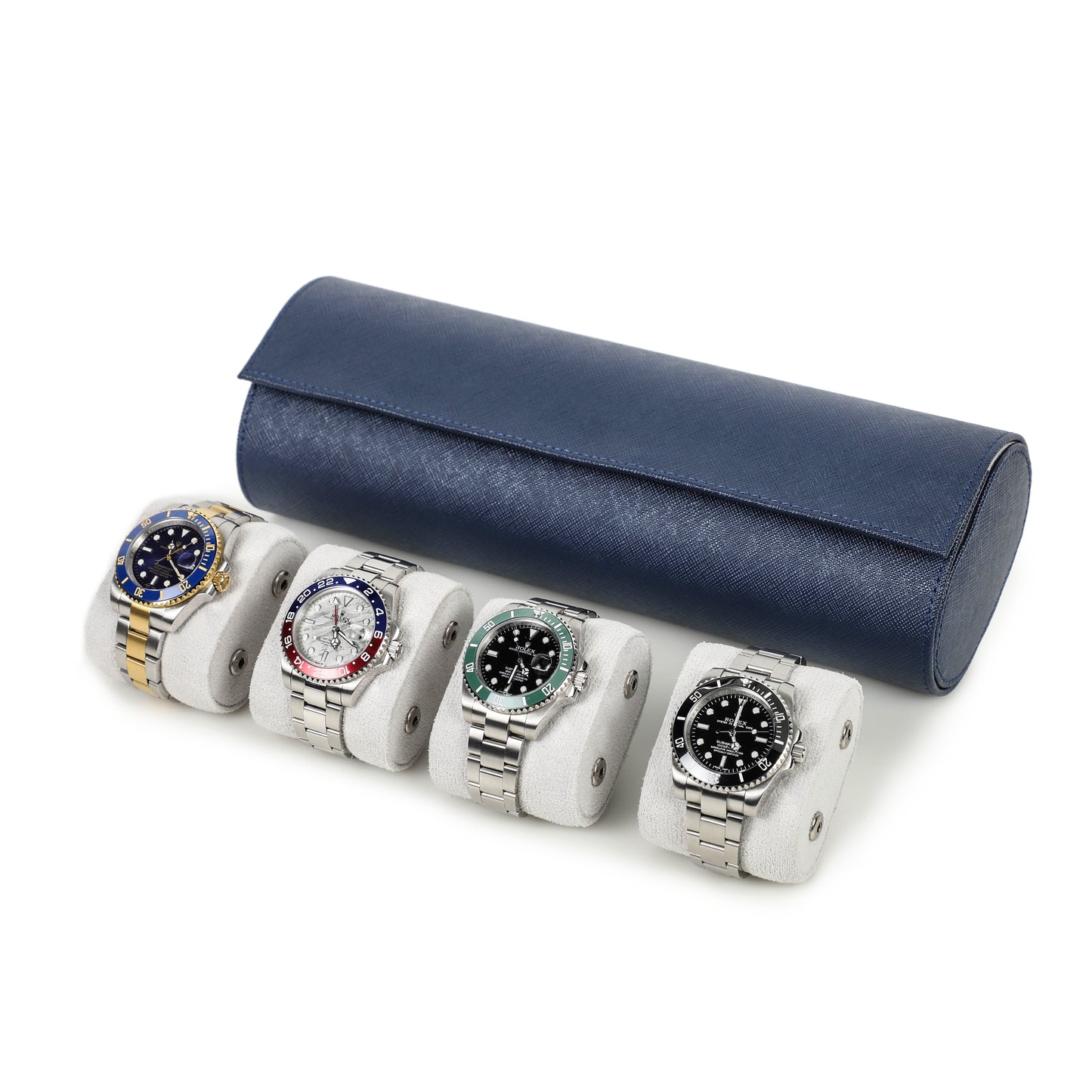 Timezone - Leren Watch roll voor 4 Horloges - Horloge Reisetui - Blauw