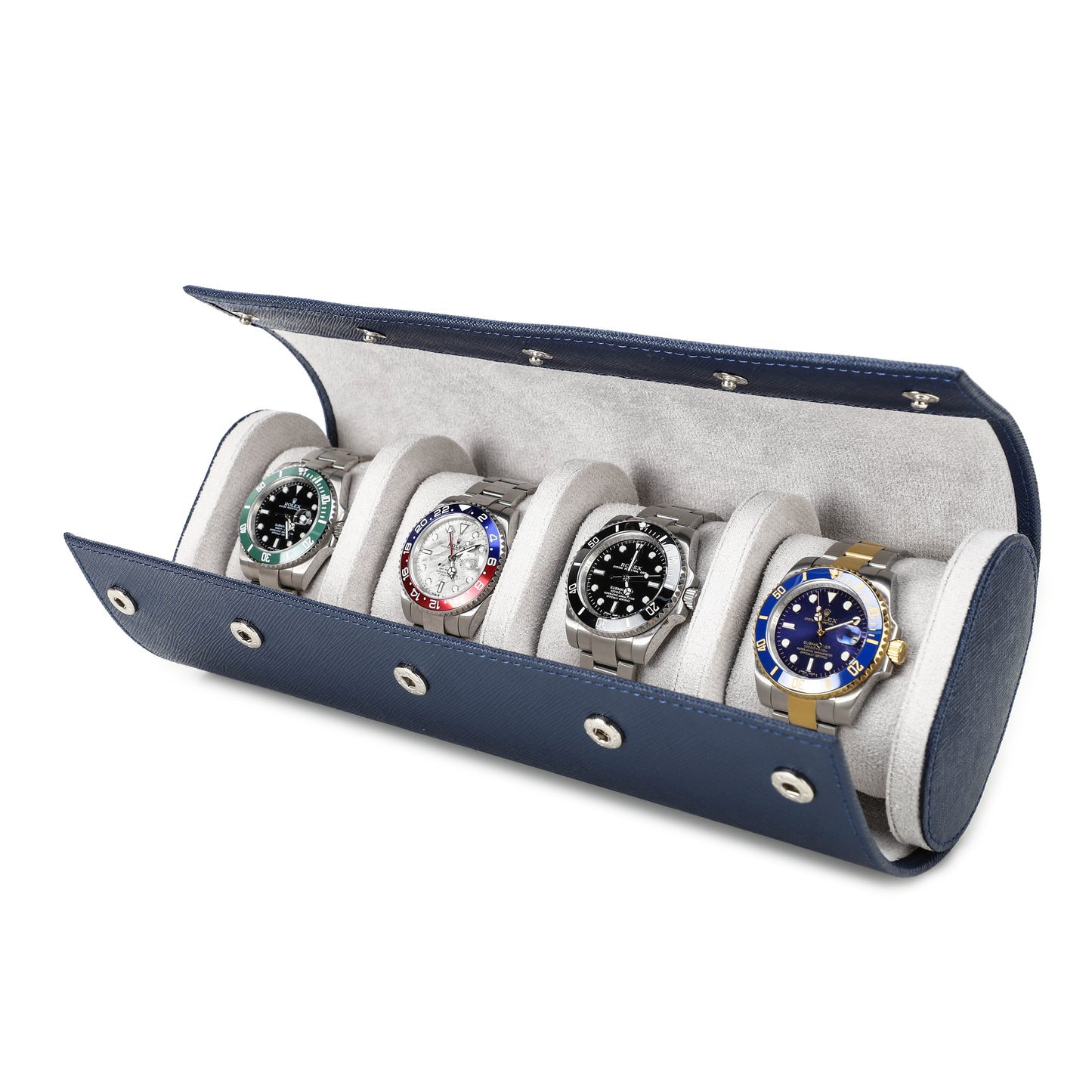 Timezone - Leren Watch roll voor 4 Horloges - Horloge Reisetui - Blauw