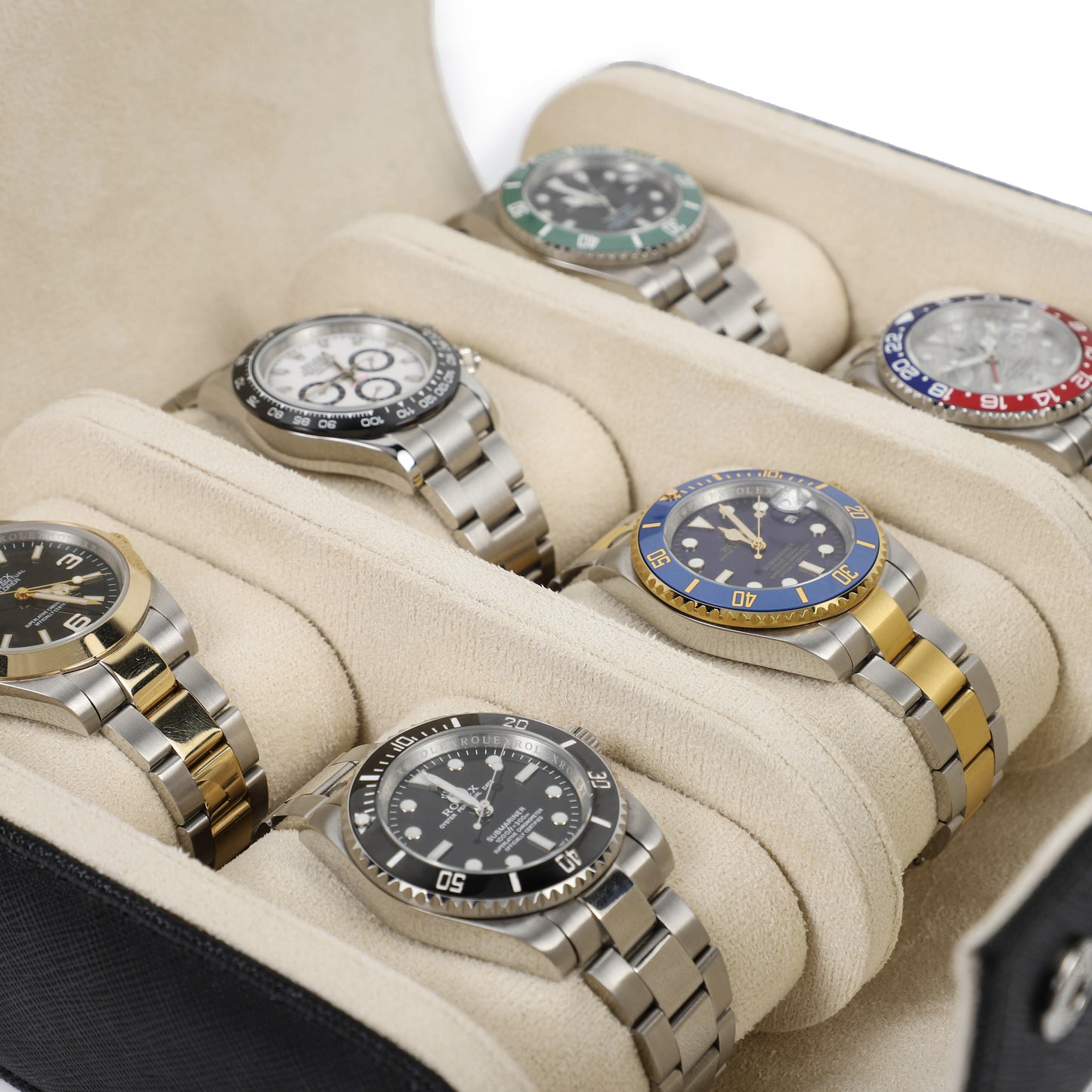 Timezone - Leren Watch roll voor 6 Horloges - Horloge Reisetui - Zwart
