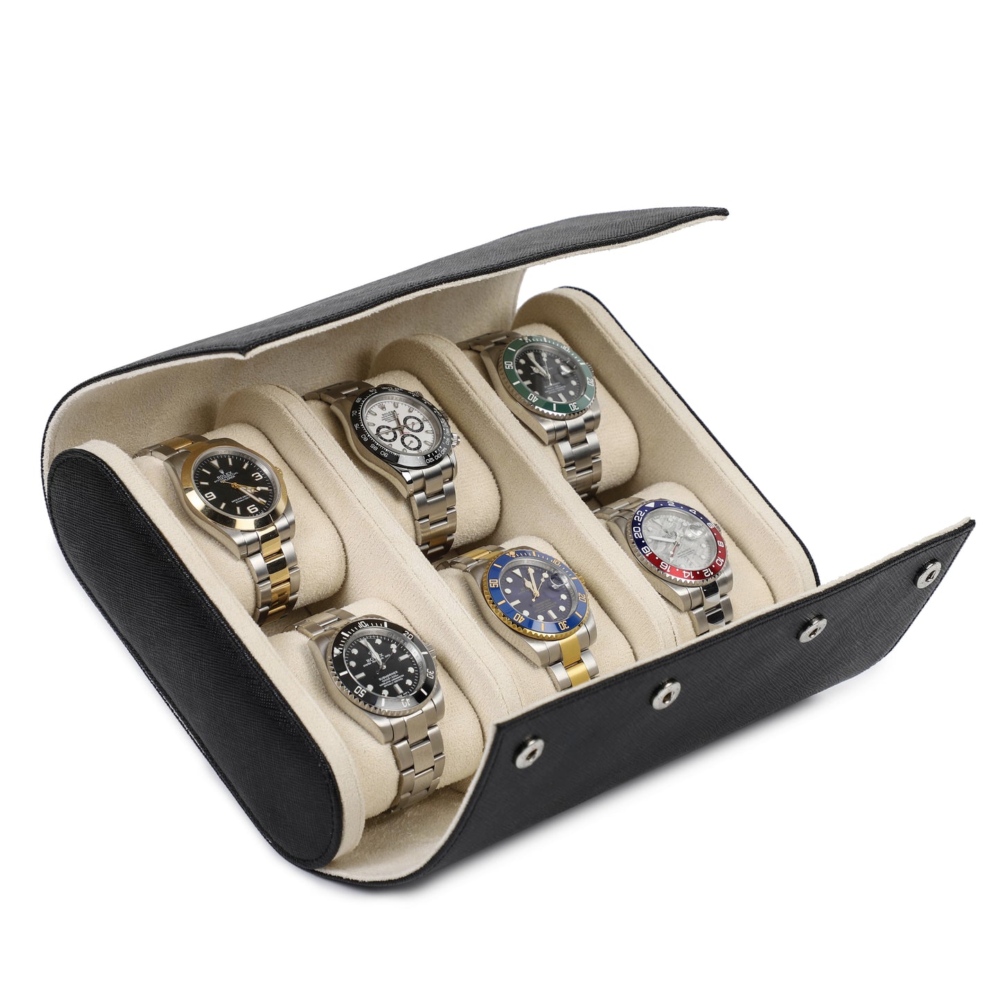 Timezone - Leren Watch roll voor 6 Horloges - Horloge Reisetui - Zwart