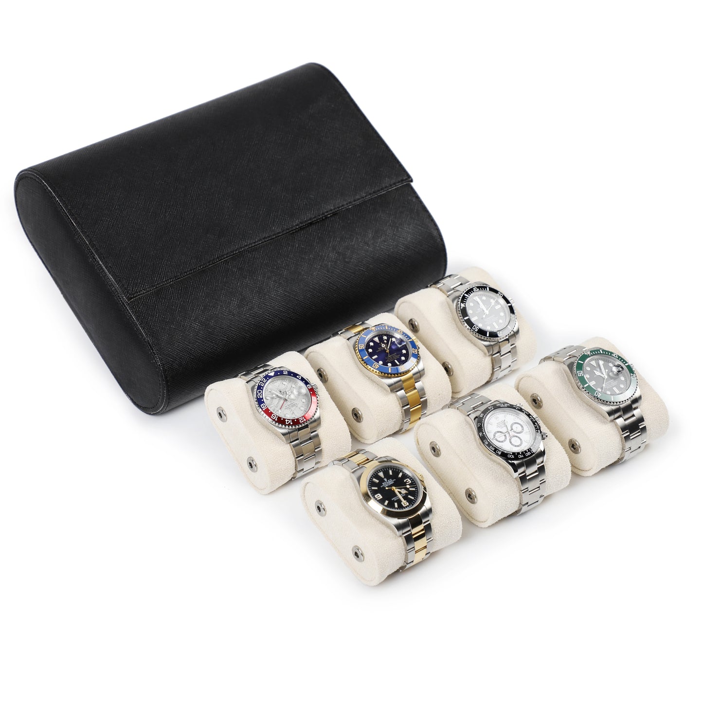 Timezone - Leren Watch roll voor 6 Horloges - Horloge Reisetui - Zwart