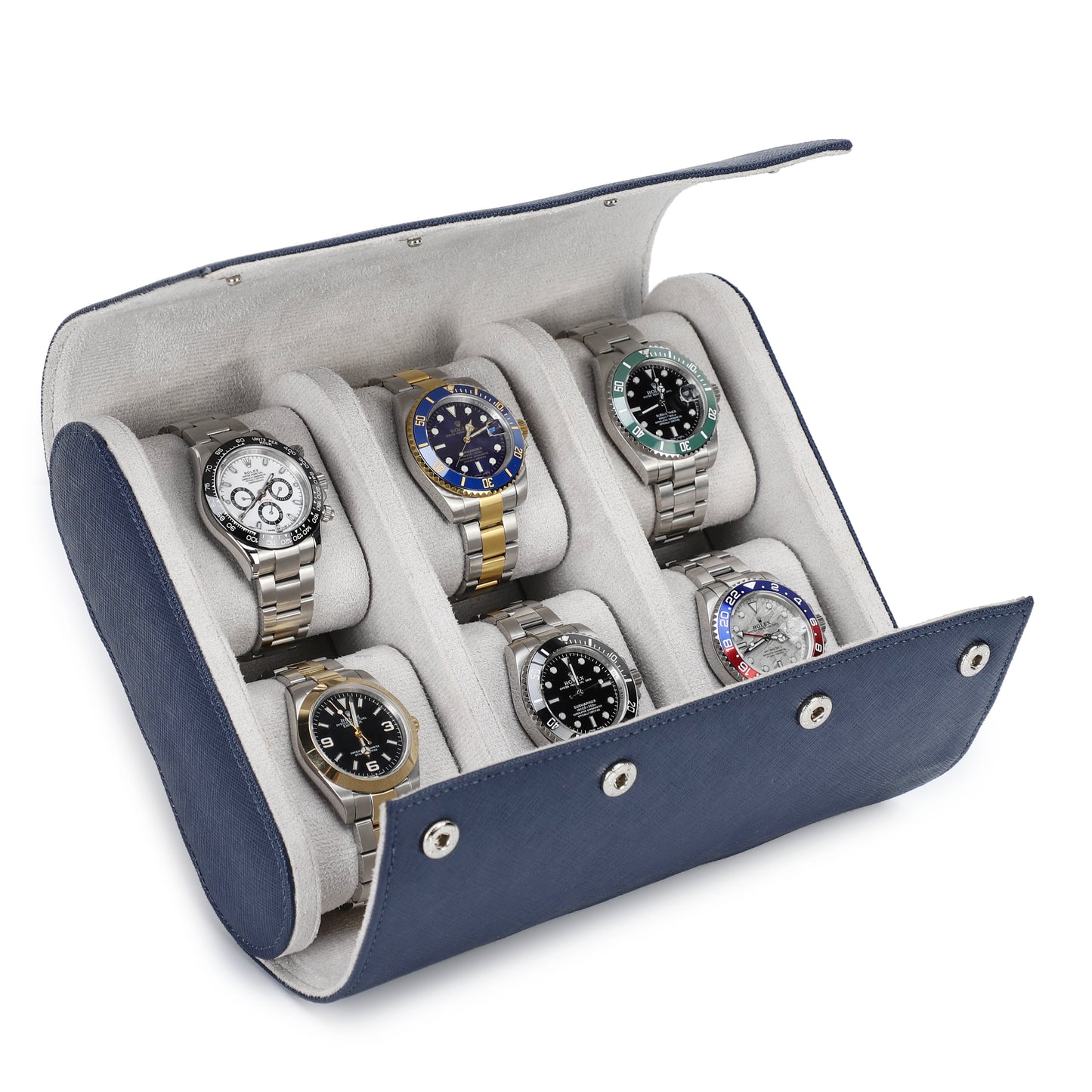 Timezone - Leren Watch roll voor 6 Horloges - Horloge Reisetui - Blauw