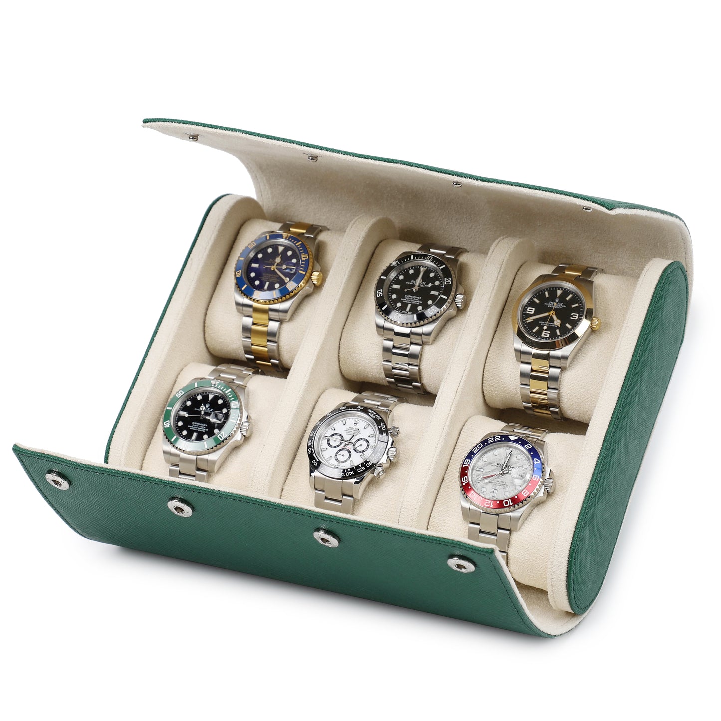 Timezone - Leren Watch roll voor 6 Horloges - Horloge Reisetui - Groen