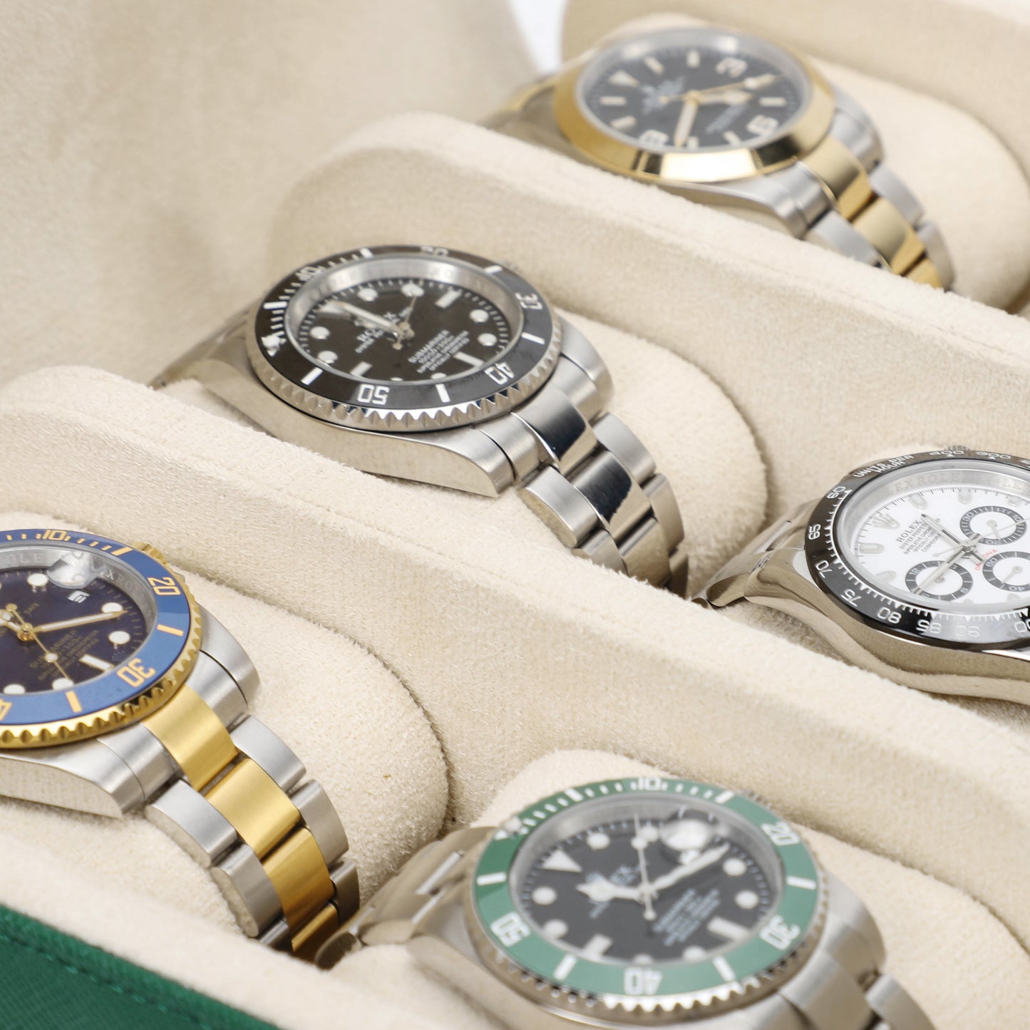 Timezone - Leren Watch roll voor 6 Horloges - Horloge Reisetui - Groen