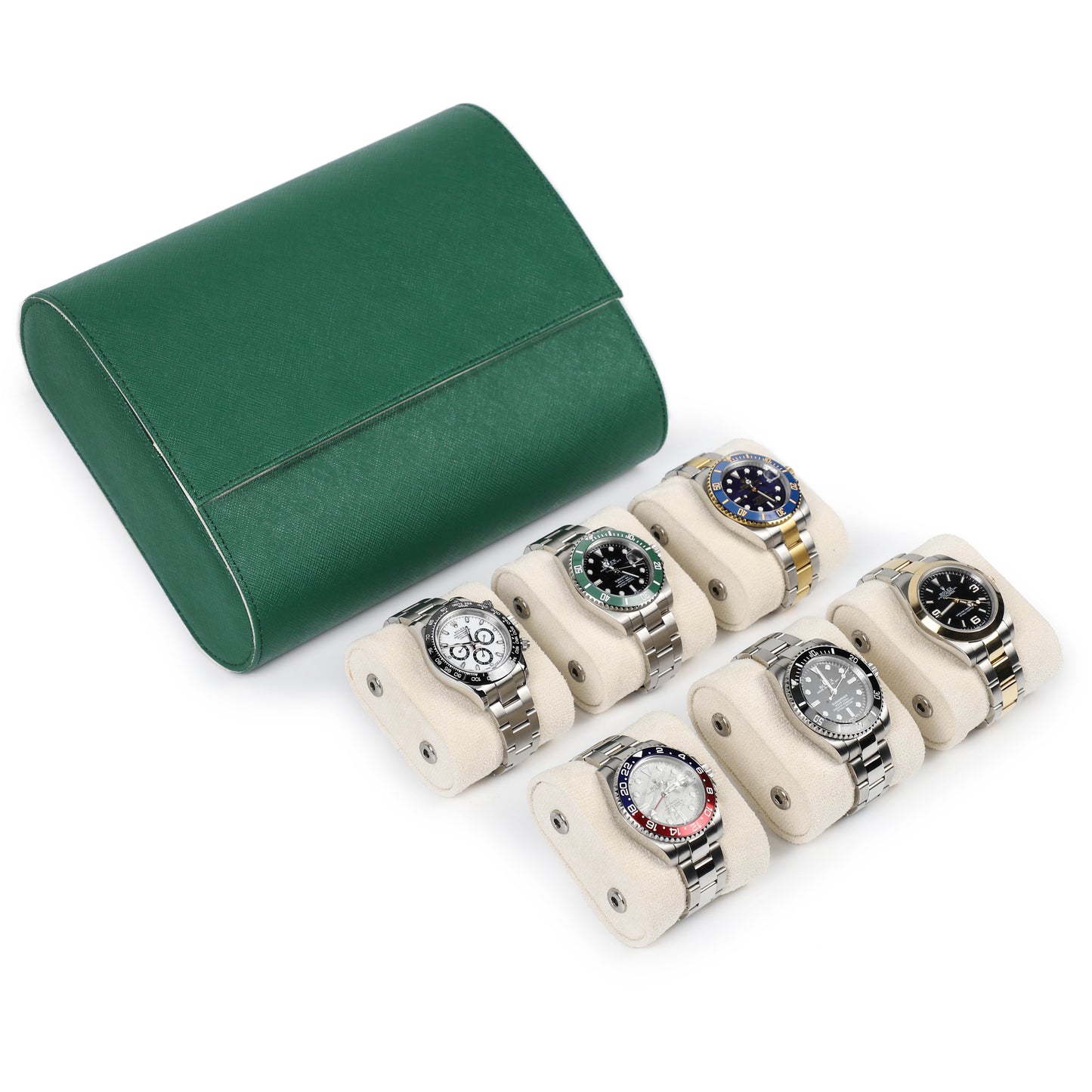 Timezone - Leren Watch roll voor 6 Horloges - Horloge Reisetui - Groen
