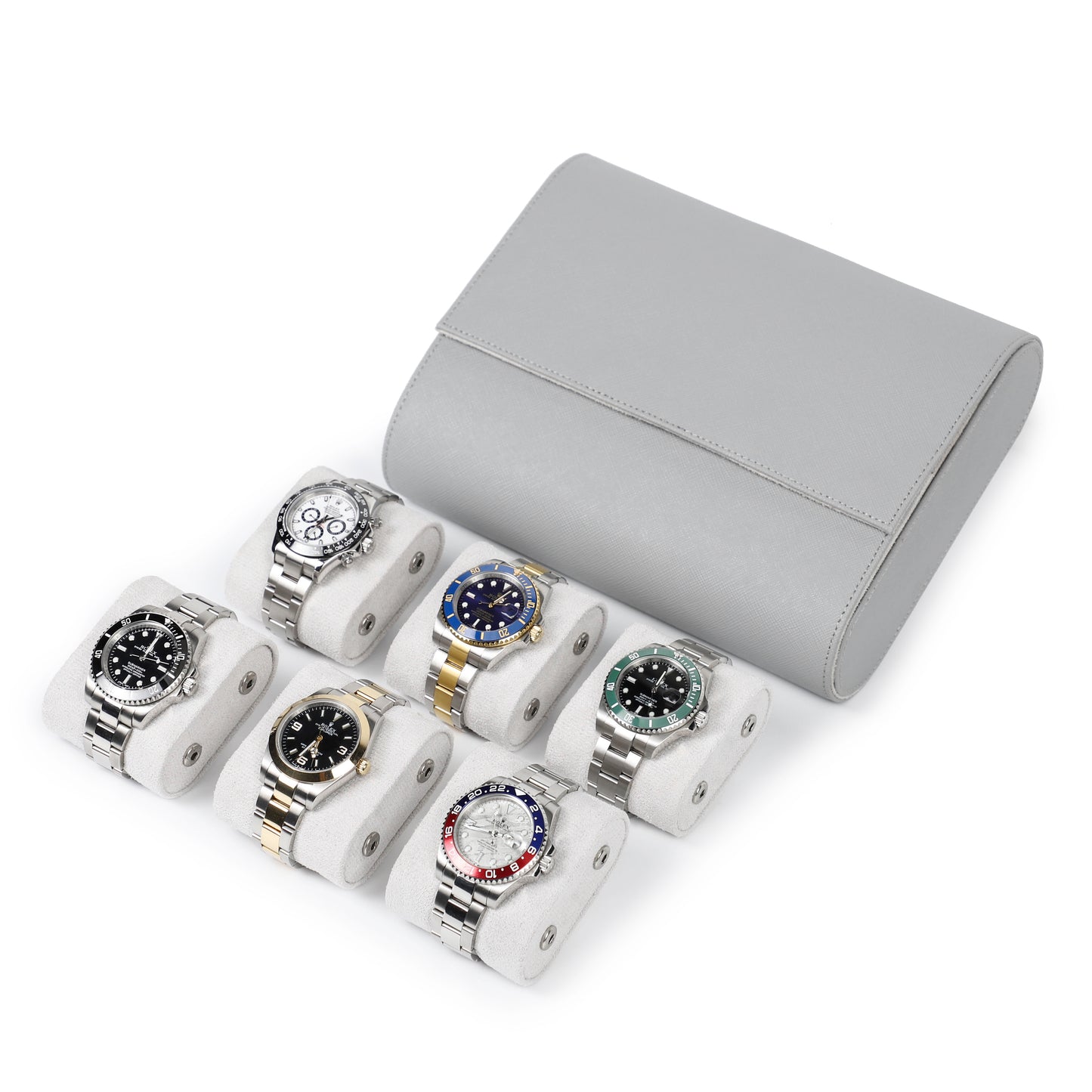 Timezone - Leren Watch roll voor 6 Horloges - Horloge Reisetui - Grijs
