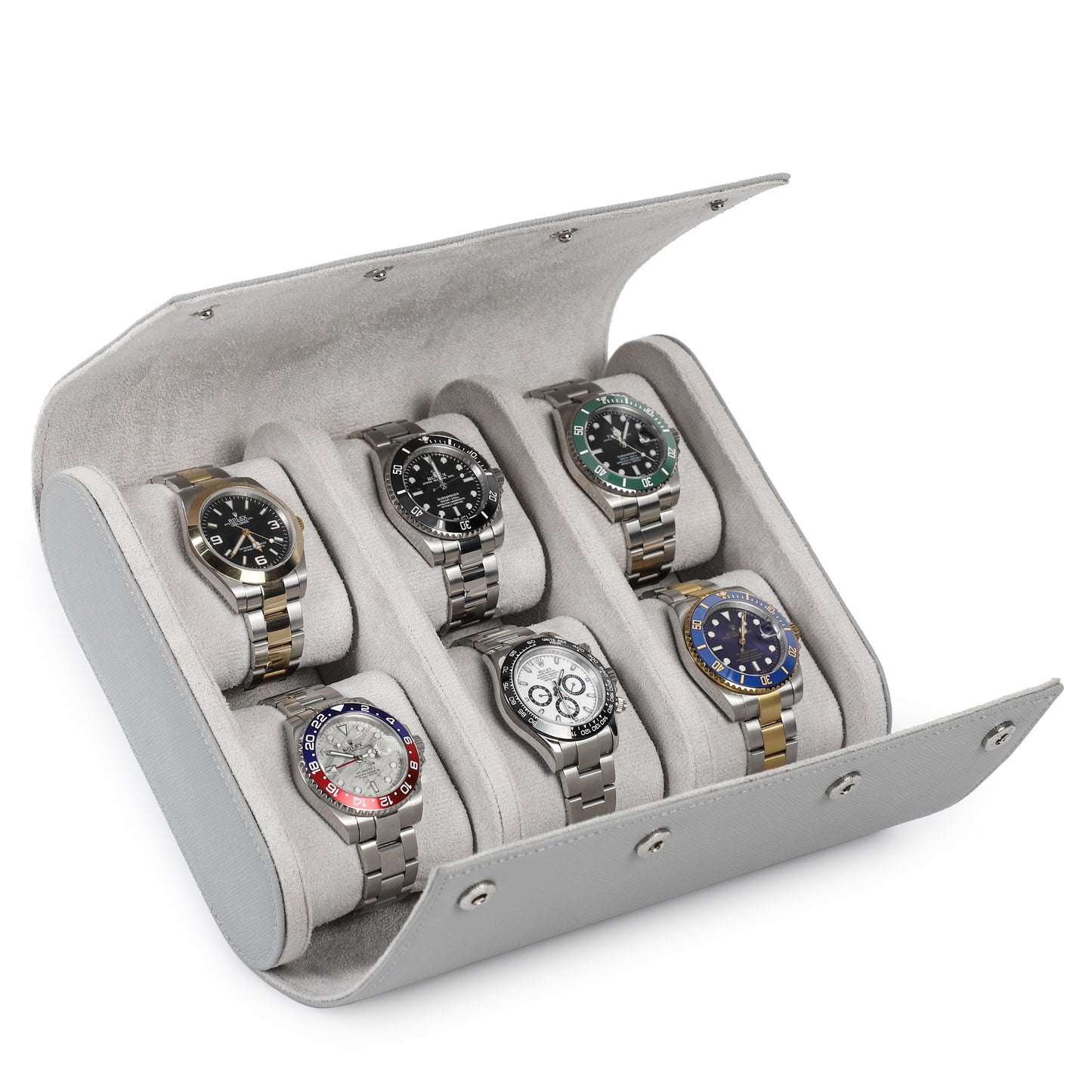 Timezone - Leren Watch roll voor 6 Horloges - Horloge Reisetui - Grijs