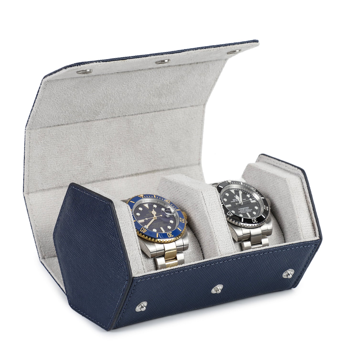 Timezone - Leren Watch roll voor 2 Horloges - Horloge Reisetui - Blauw