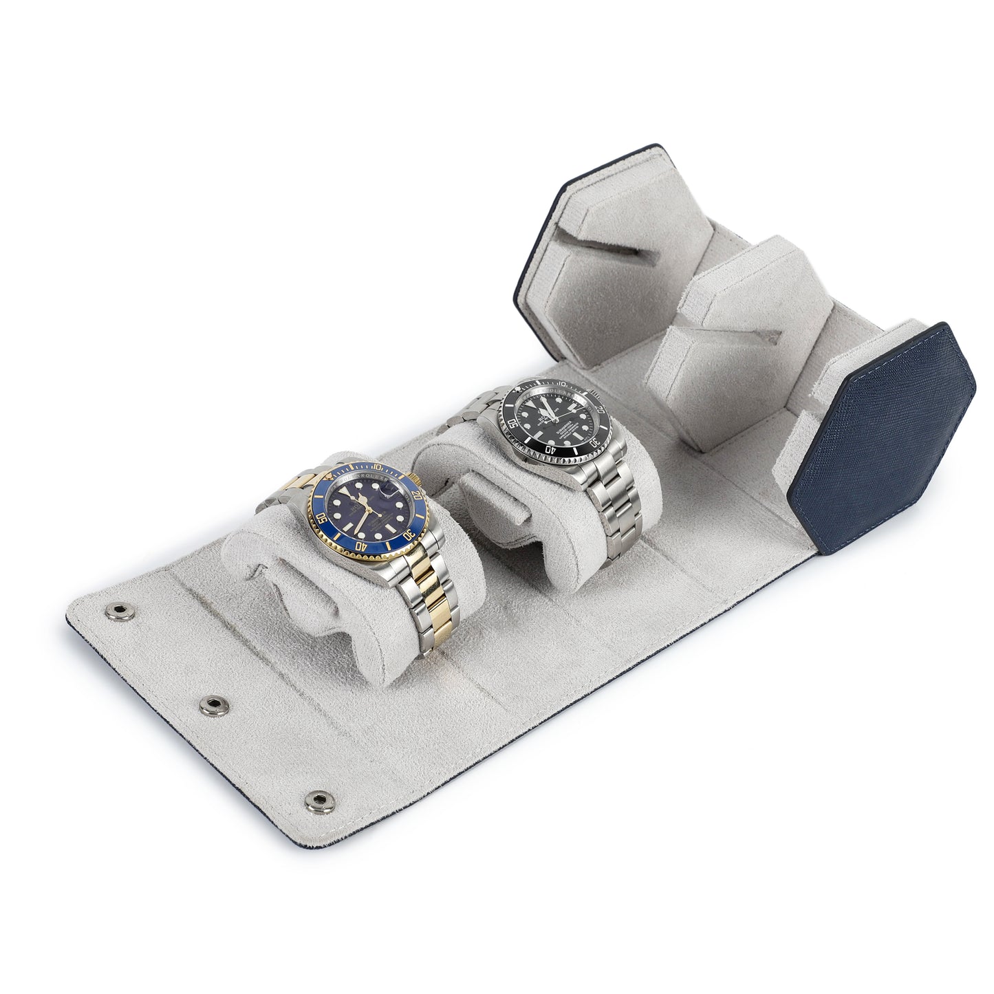 Timezone - Leren Watch roll voor 2 Horloges - Horloge Reisetui - Blauw