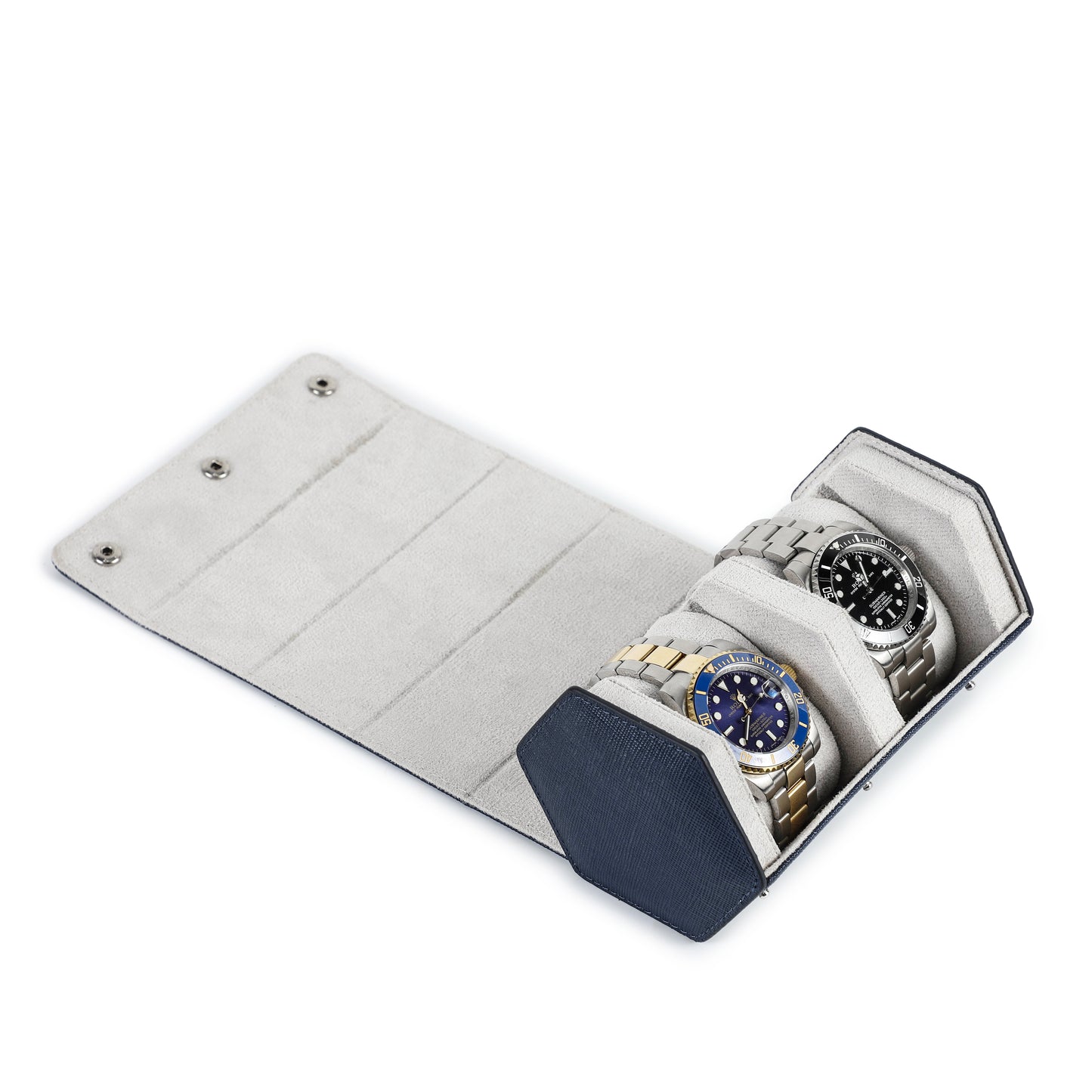 Timezone - Leren Watch roll voor 2 Horloges - Horloge Reisetui - Blauw