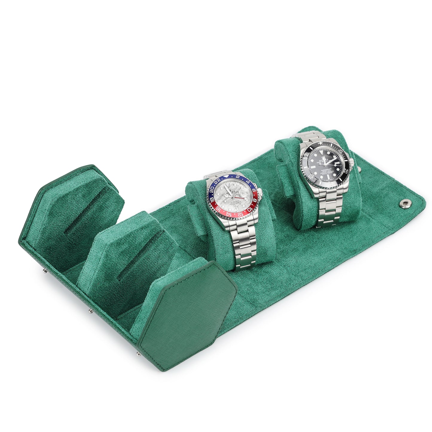Timezone - Leren Watch roll voor 2 Horloges - Horloge Reisetui - Groen