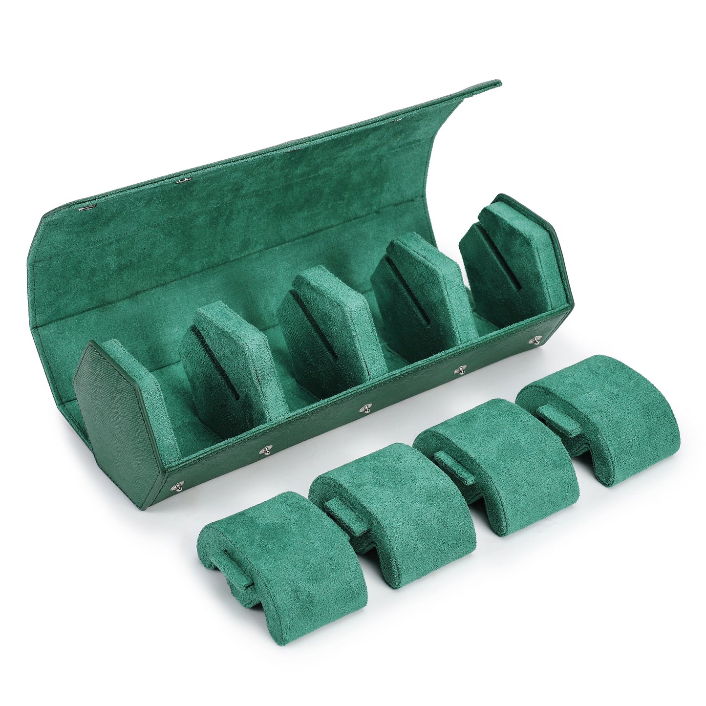Timezone - Leren Watch roll voor 4 Horloges - Horloge Reisetui - Groen