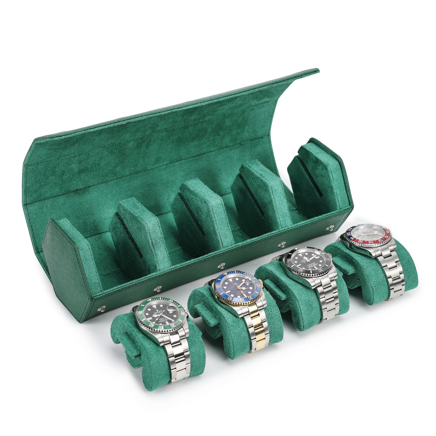 Timezone - Leren Watch roll voor 4 Horloges - Horloge Reisetui - Groen
